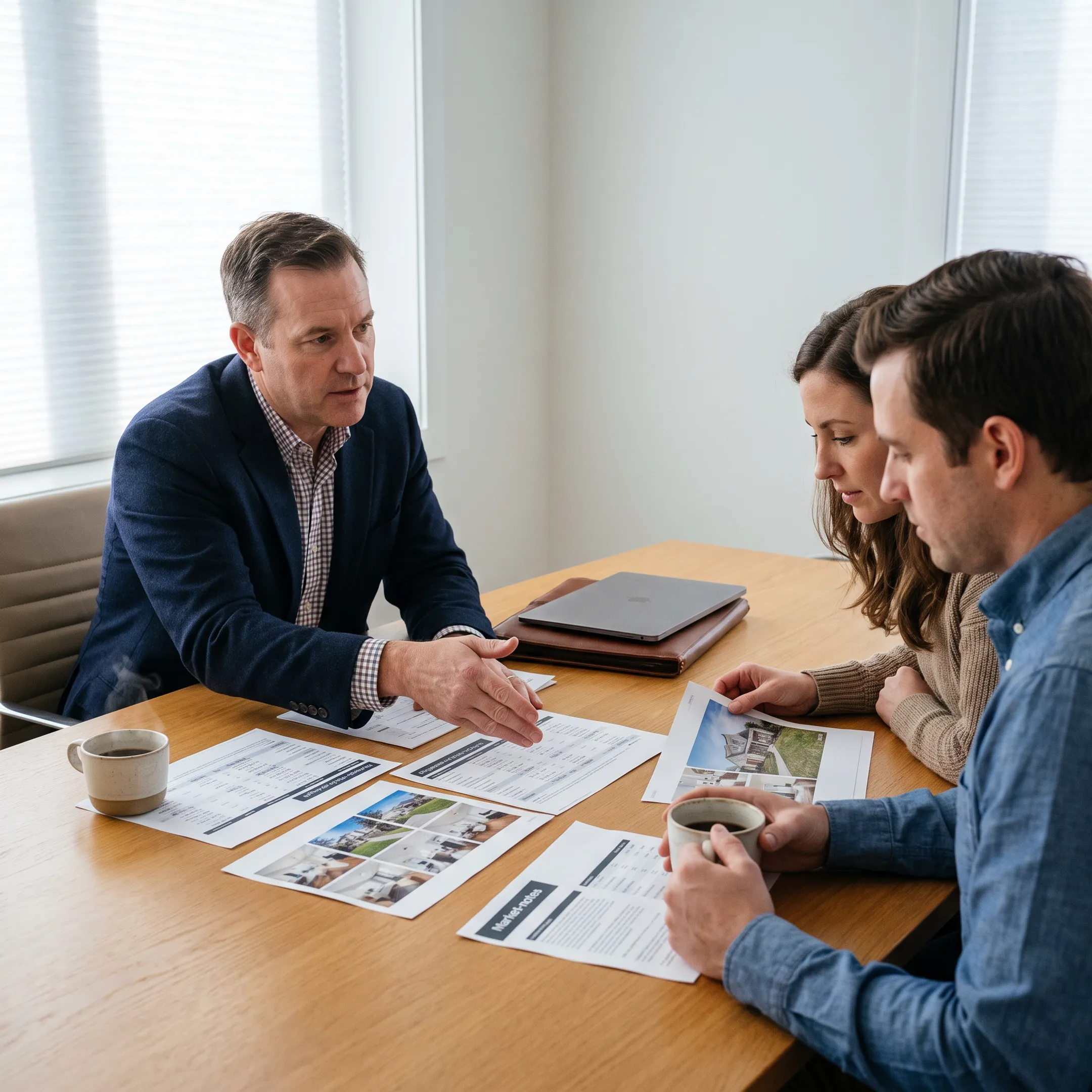 Agent presenting local real estate information to clients