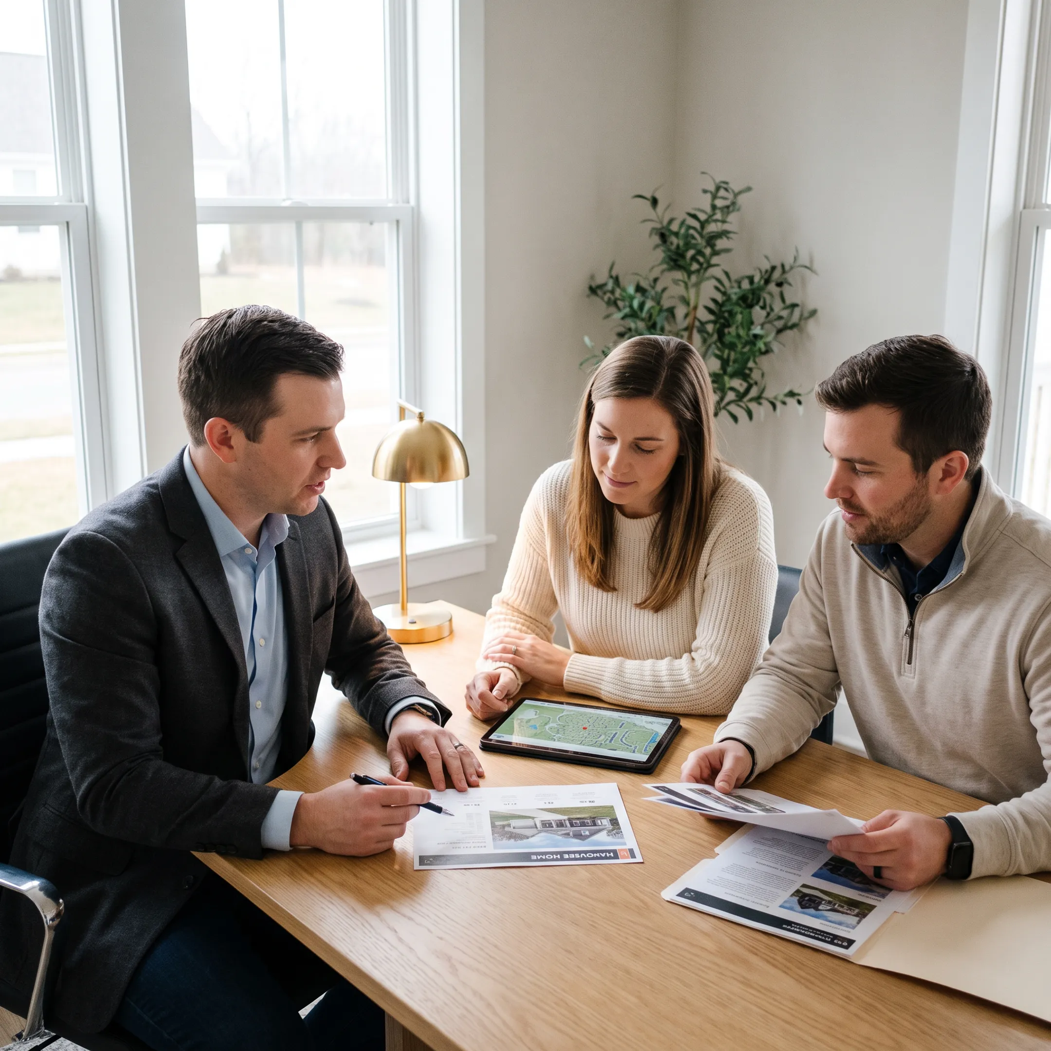 Real estate agent discussing Hanover home options with clients