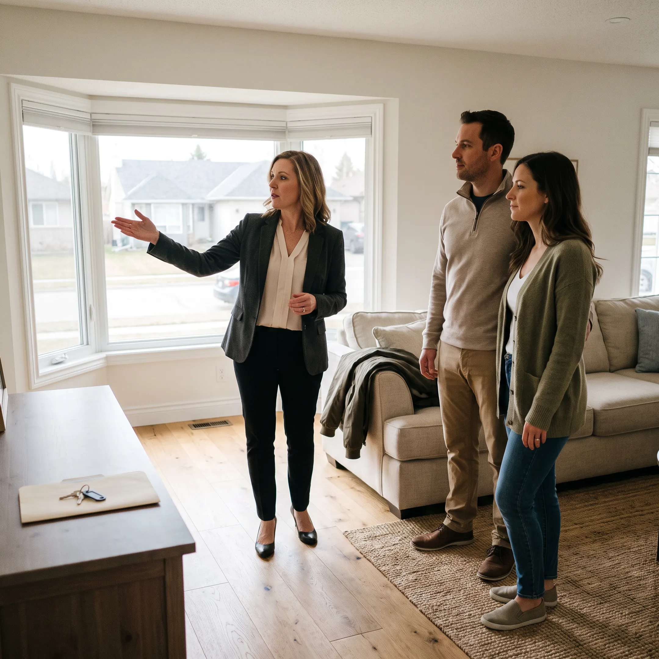Real estate agent showing a York County home to prospective buyers