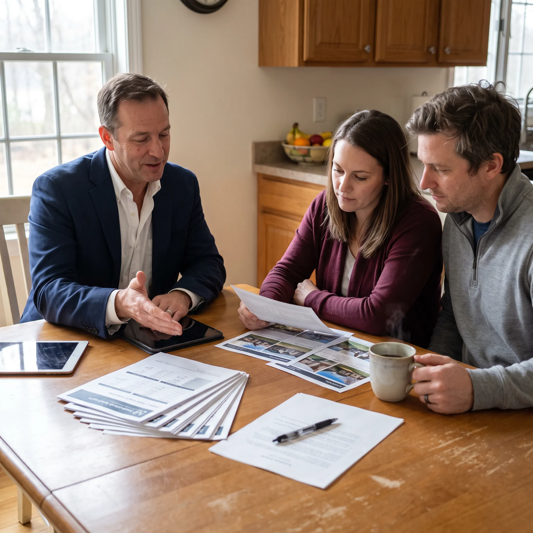 Buyers reviewing home details with a real estate professional