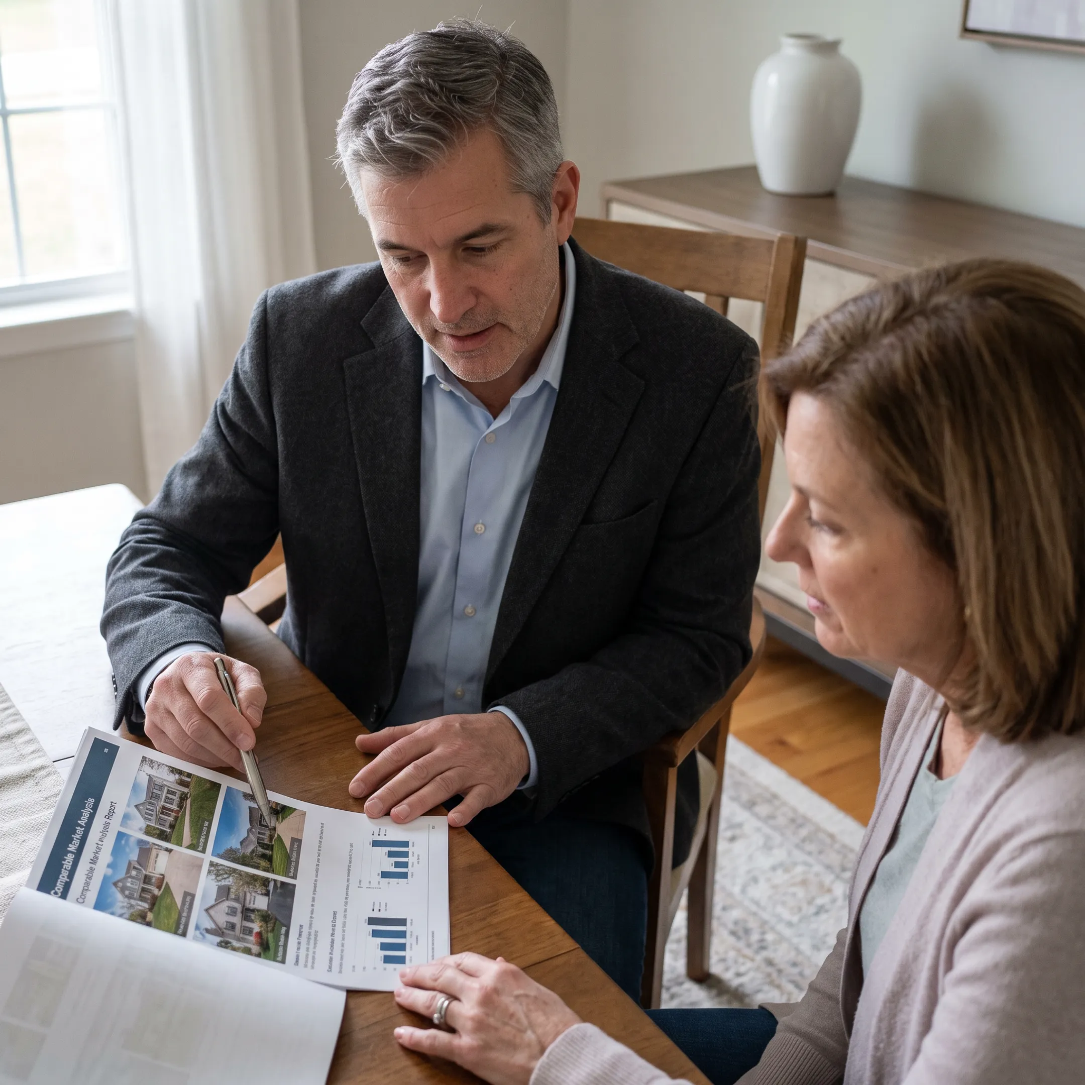 Agent presenting a property market analysis to a homeowner