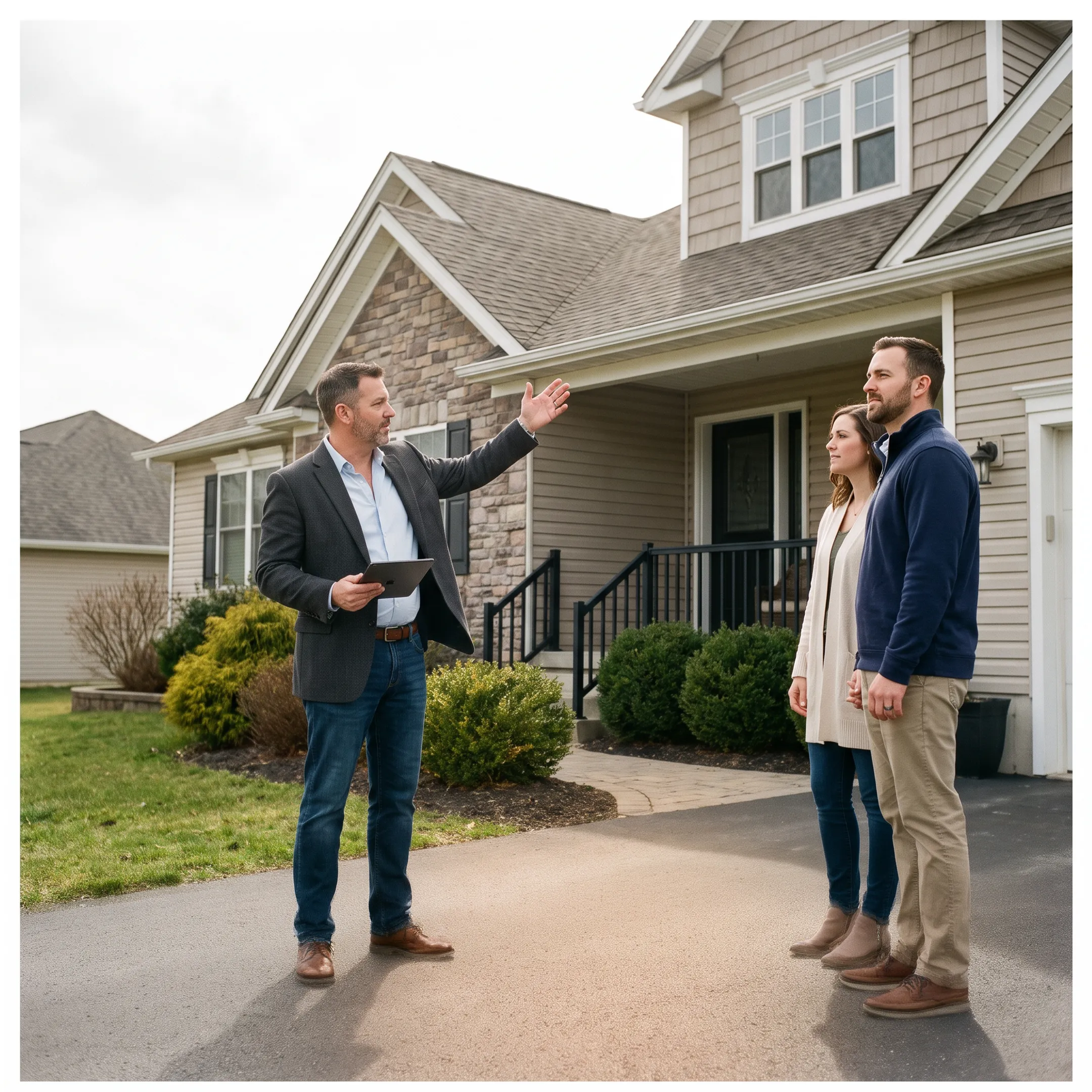 Real estate agent discussing a Wrightsville, PA home with prospective buyers