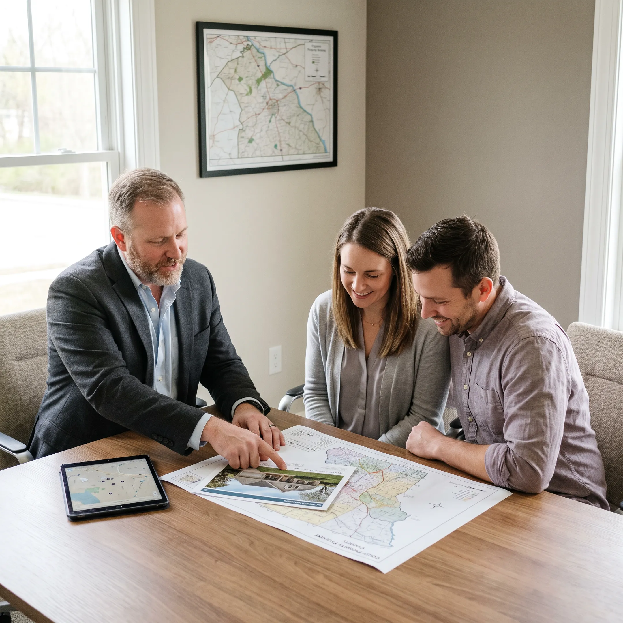 Agent guiding clients through a Mount Wolf property search