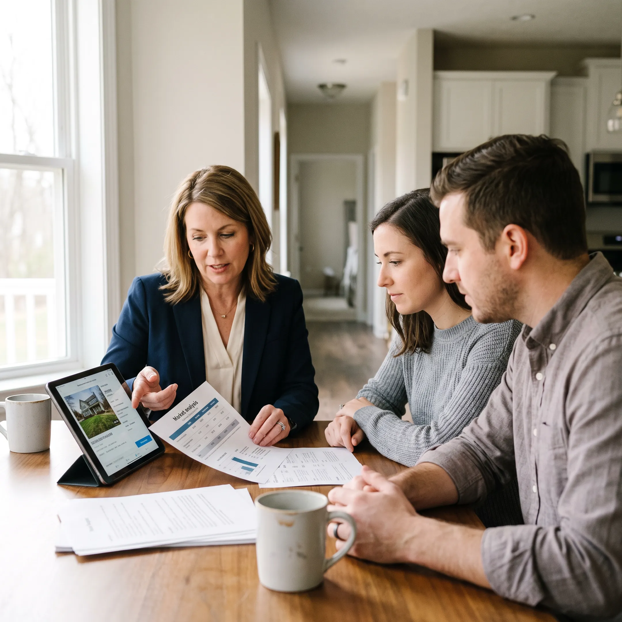 Real estate agent discussing Windsor, PA homes with clients