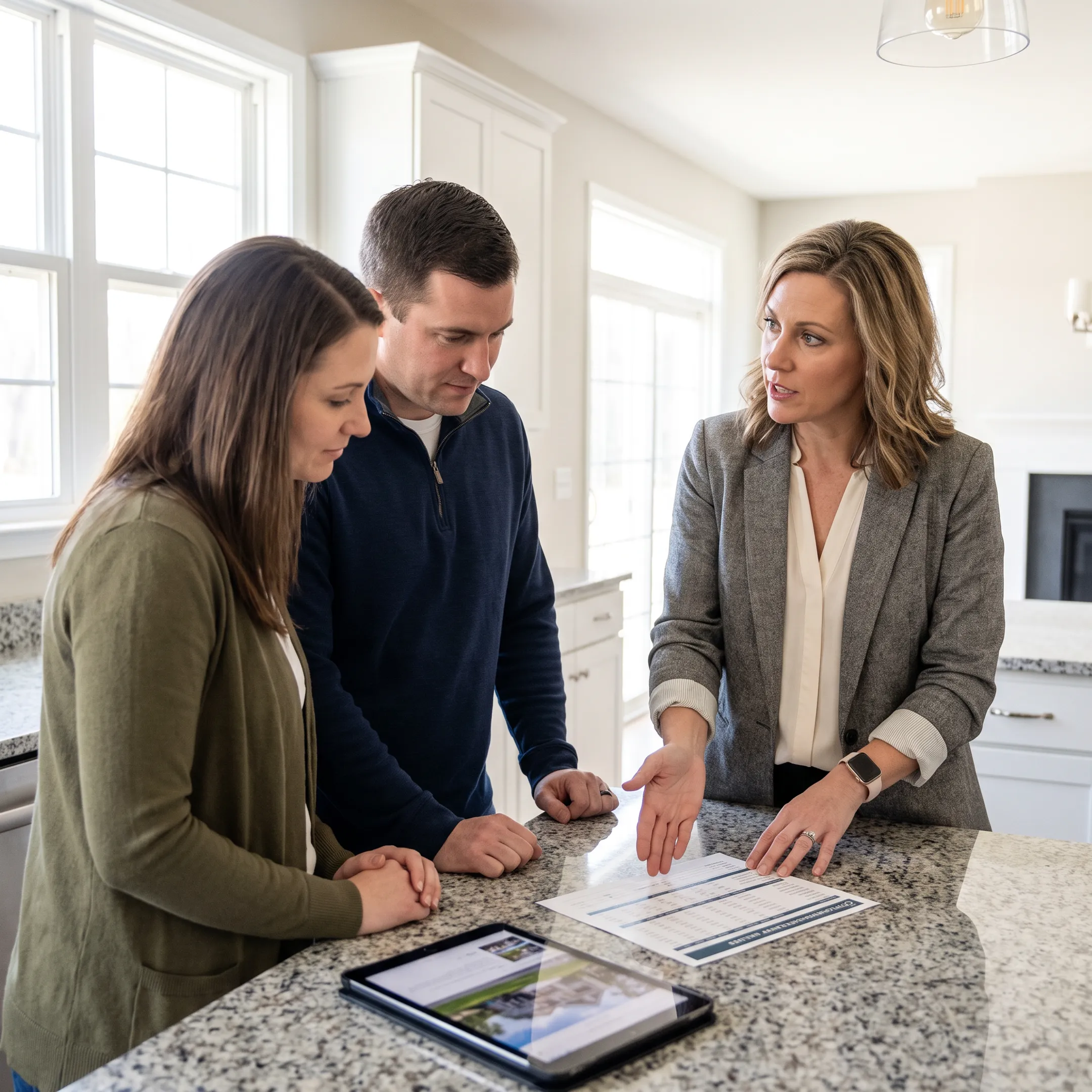 Real estate agent reviewing Southern York County home listings with clients