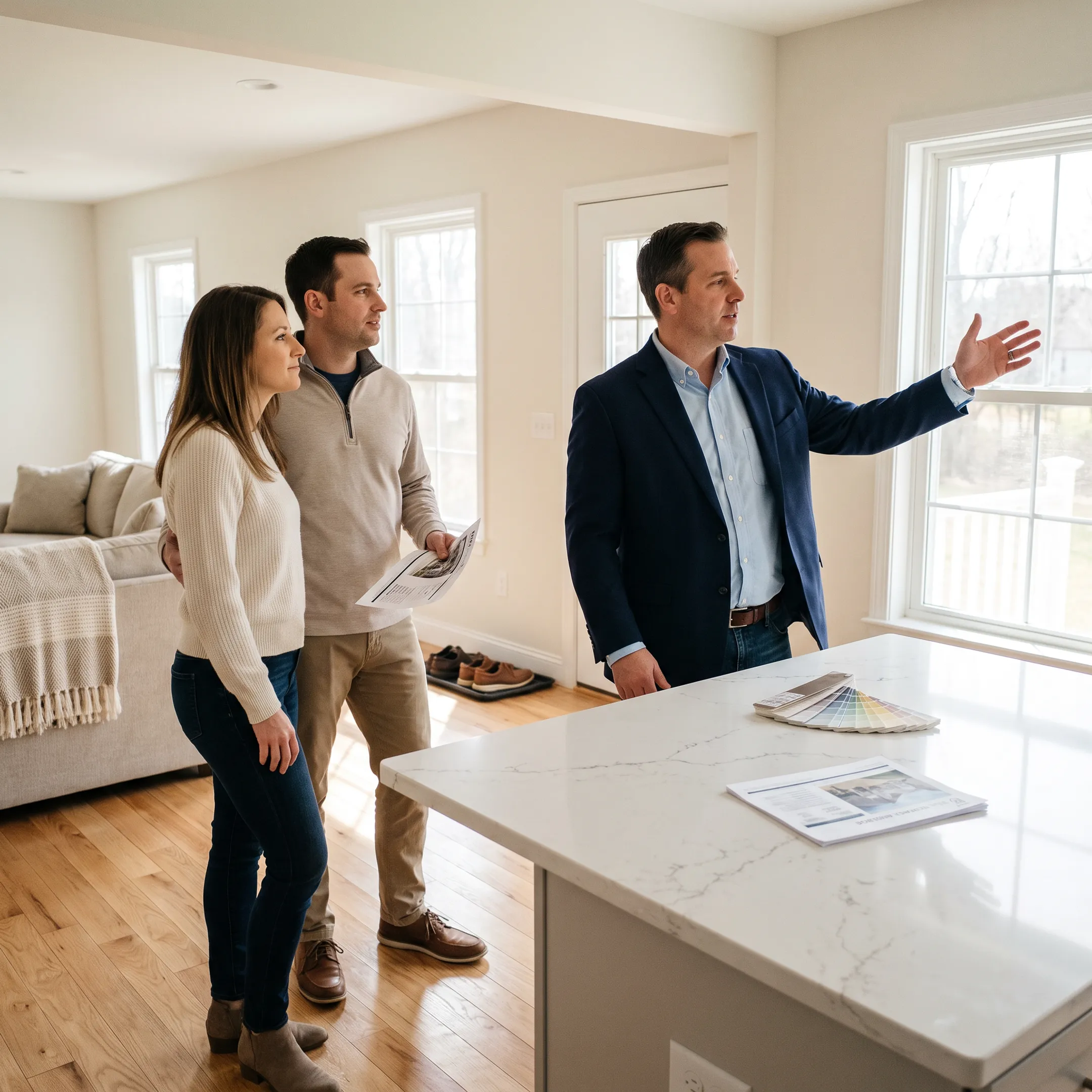 Real estate agent showing a home to prospective buyers in Felton, Pennsylvania