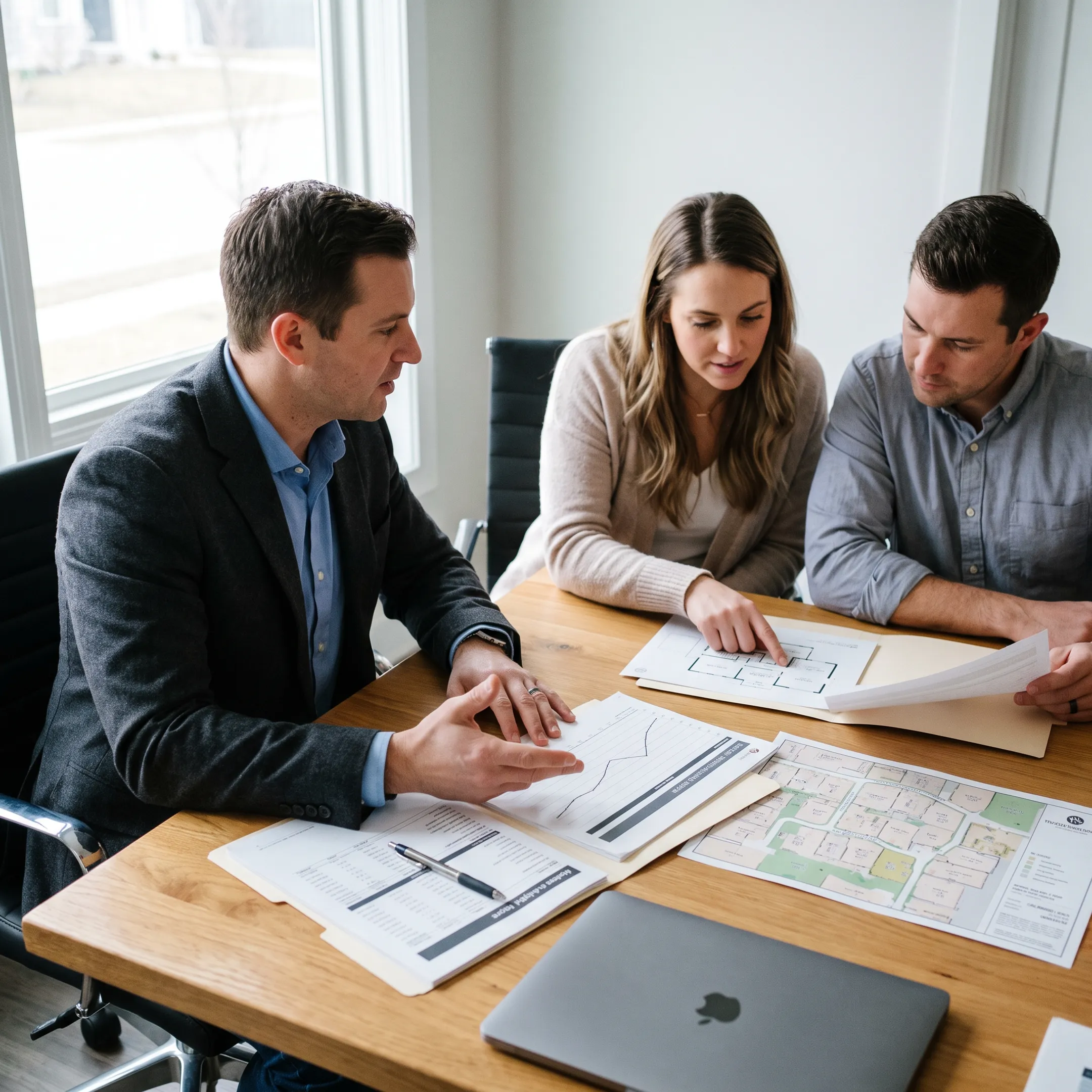 Realtor reviewing property details with home buyers