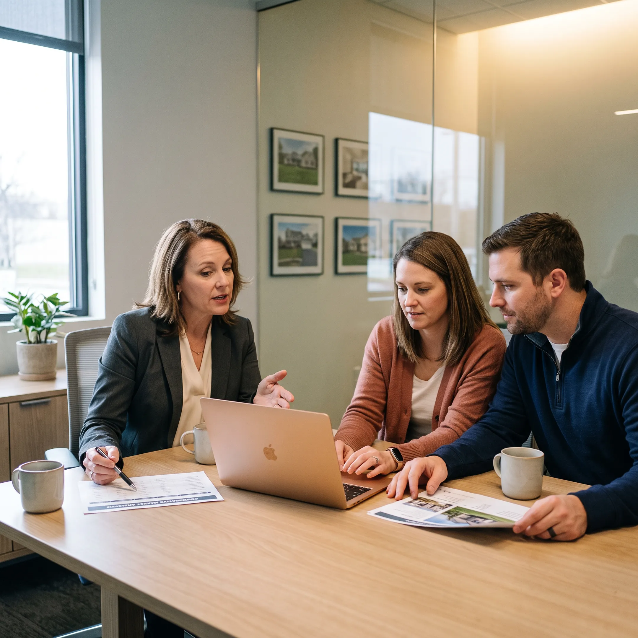 Real estate professional discussing home buying options with clients