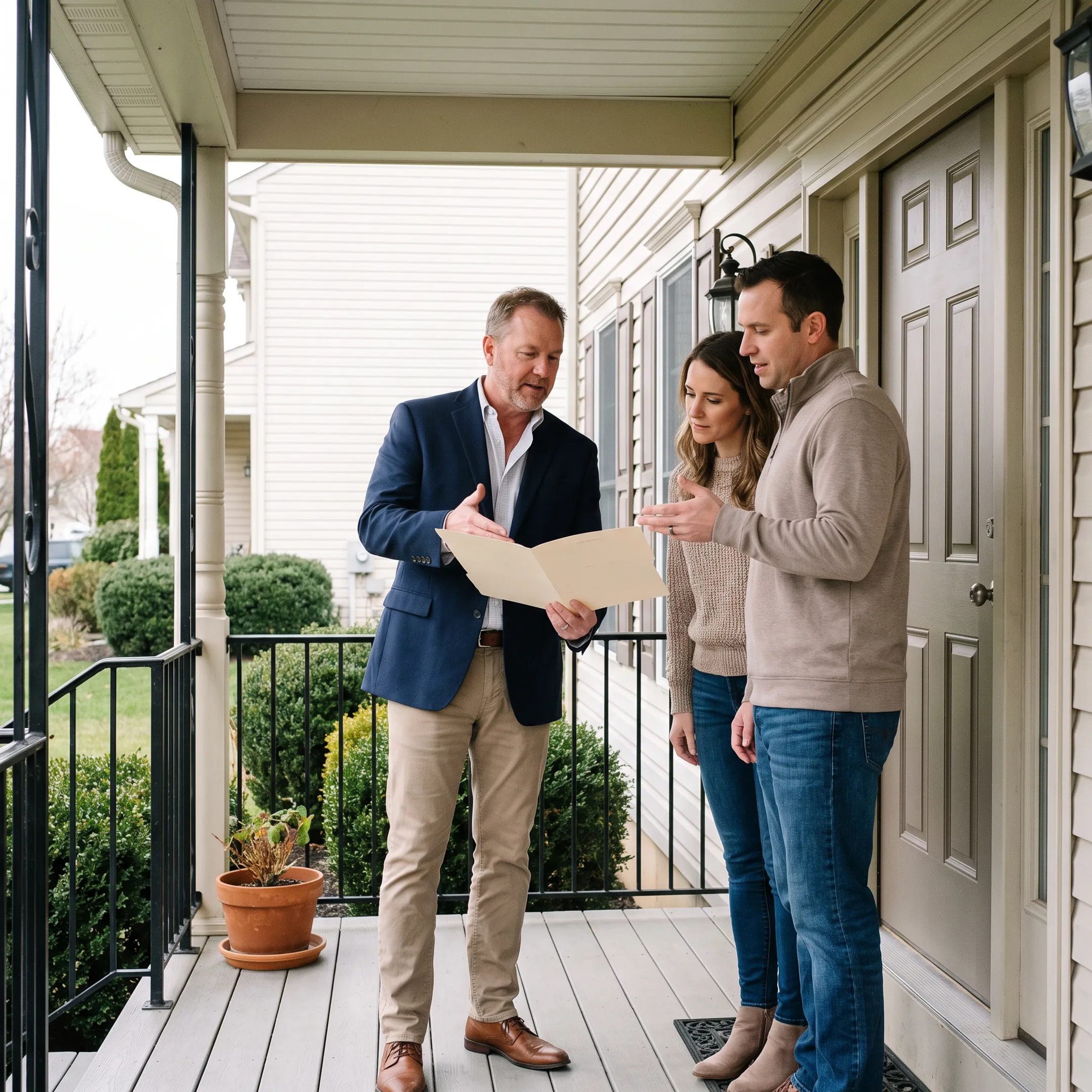 Real estate professional discussing an Emigsville home listing with clients