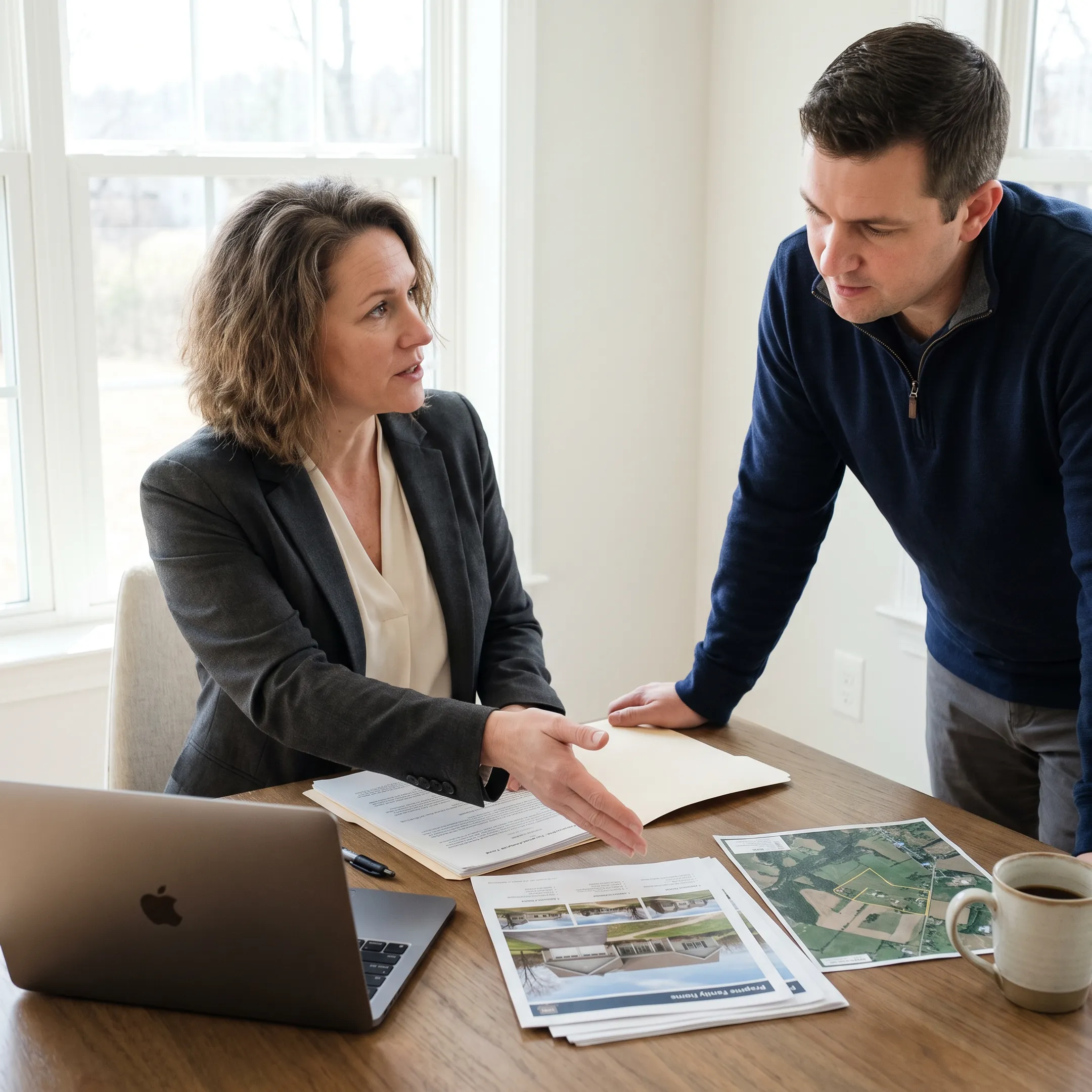 Real estate professional discussing a Craley property with a client