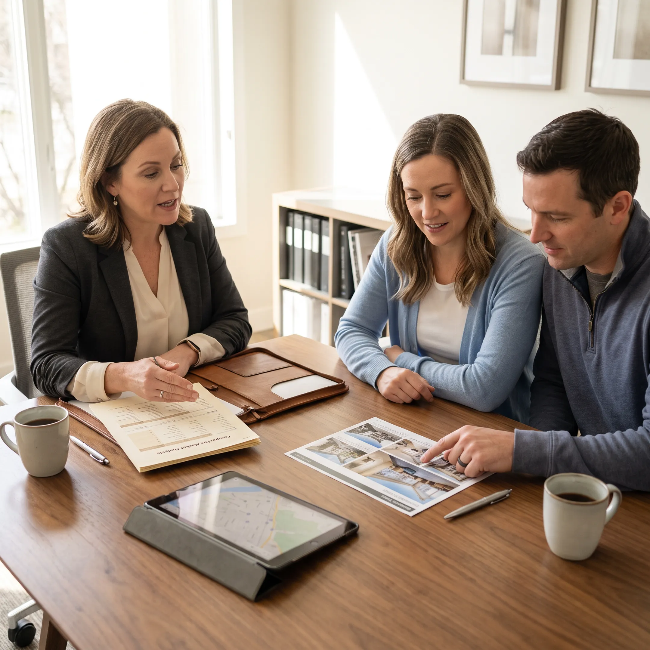Real estate agent helping buyers compare townhomes in Hanover