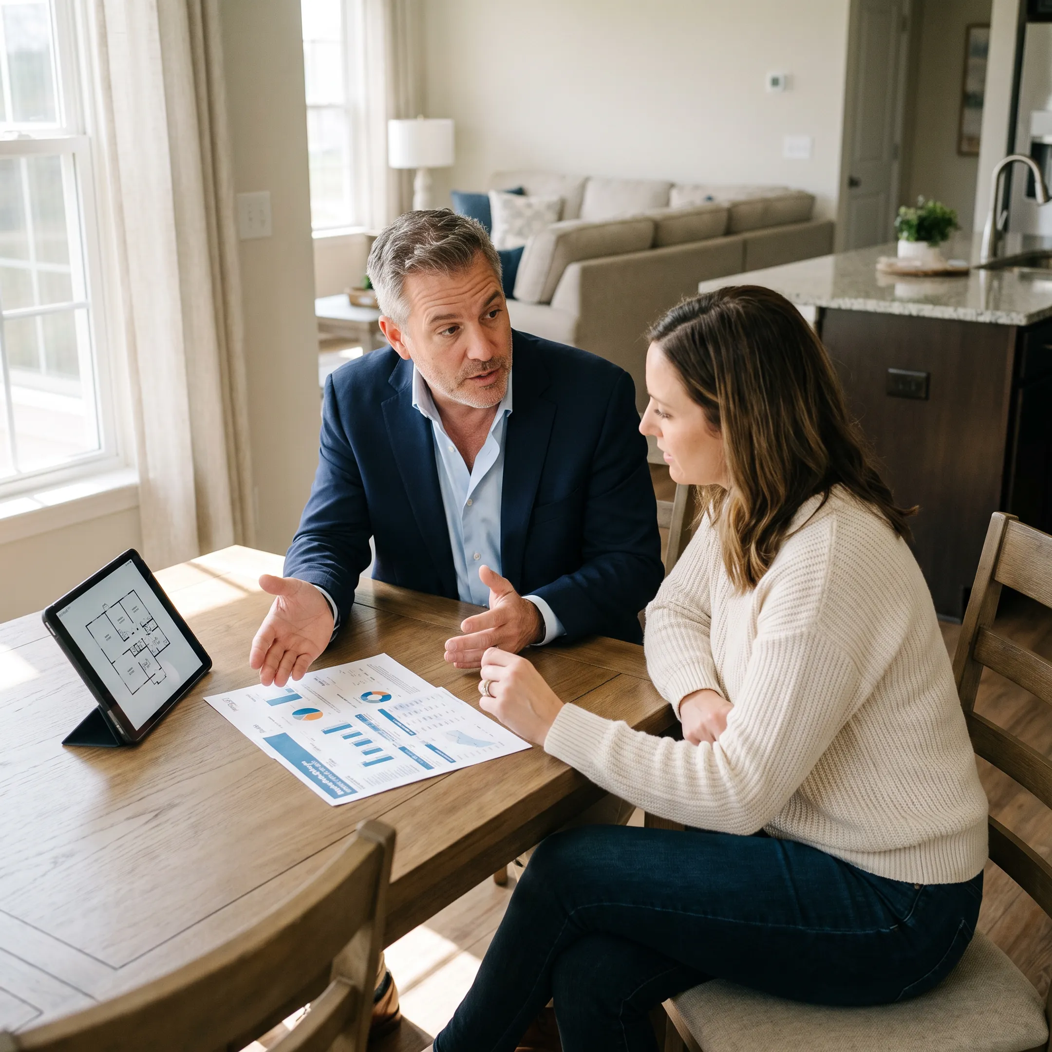 Realtor presenting property information to a home buyer