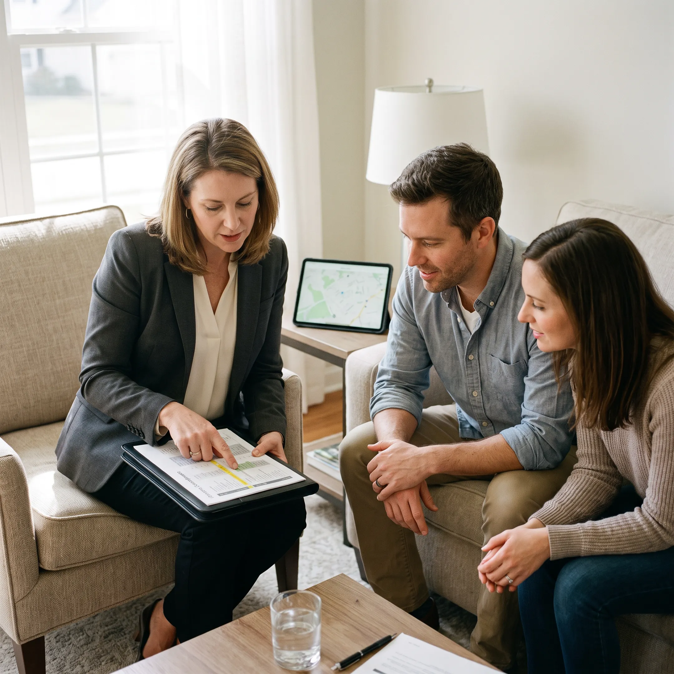Real estate agent discussing a North York home purchase with clients