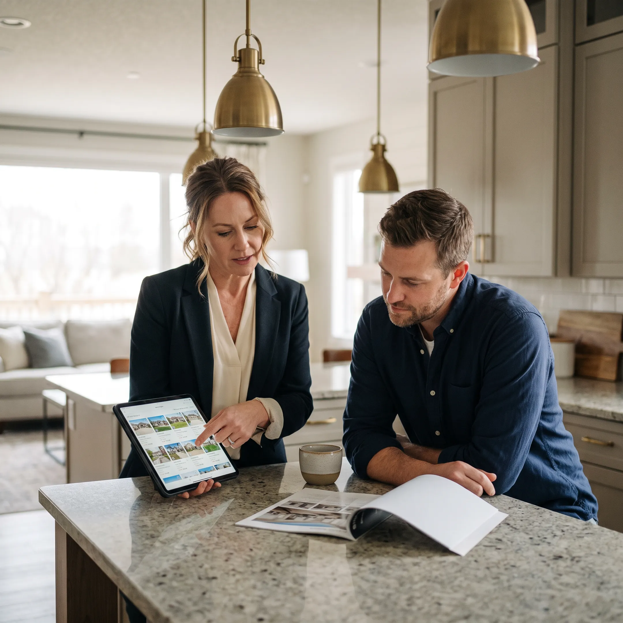 Buyer reviewing luxury home details with real estate professional