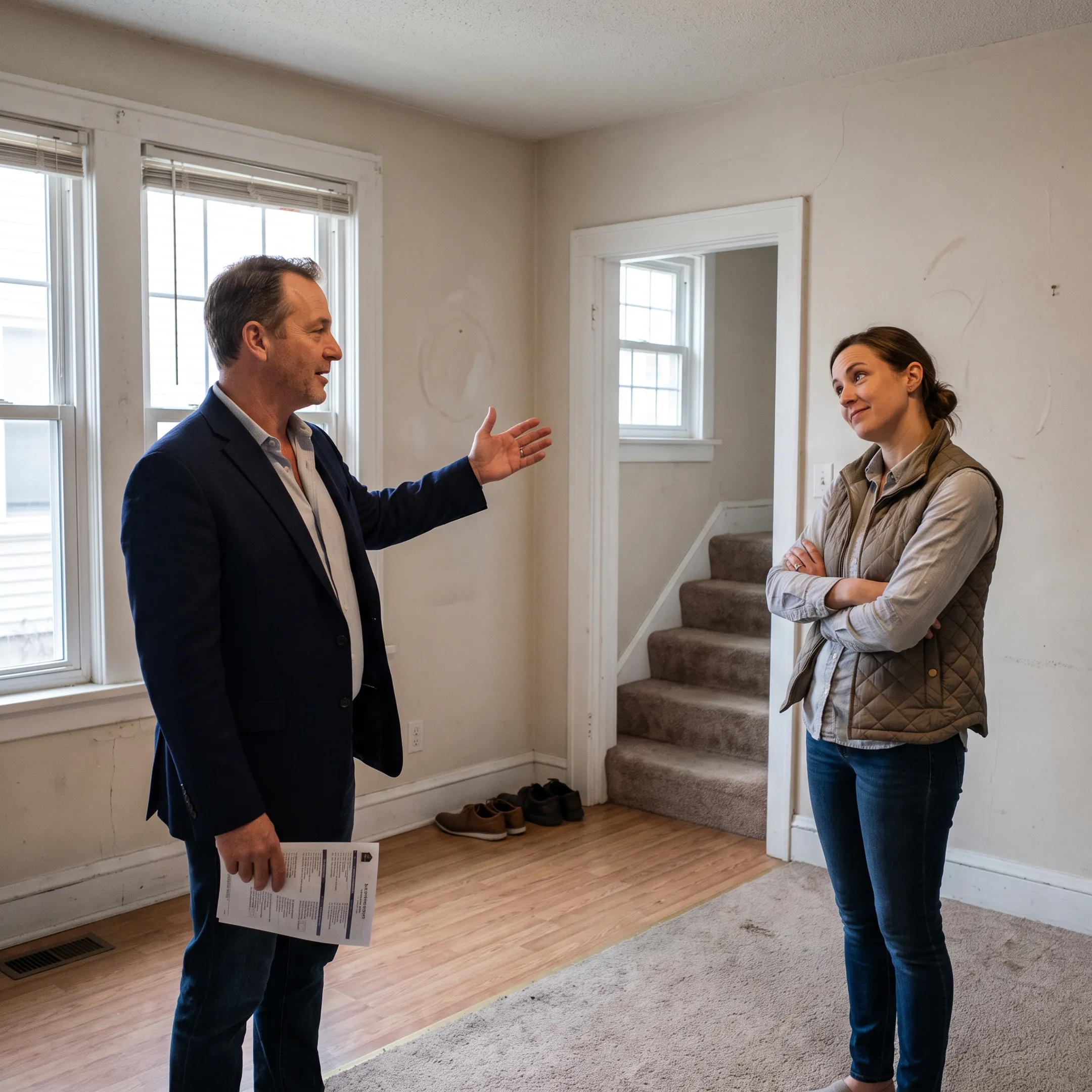 Buyer reviewing a Pennsylvania multi-family property with a real estate agent
