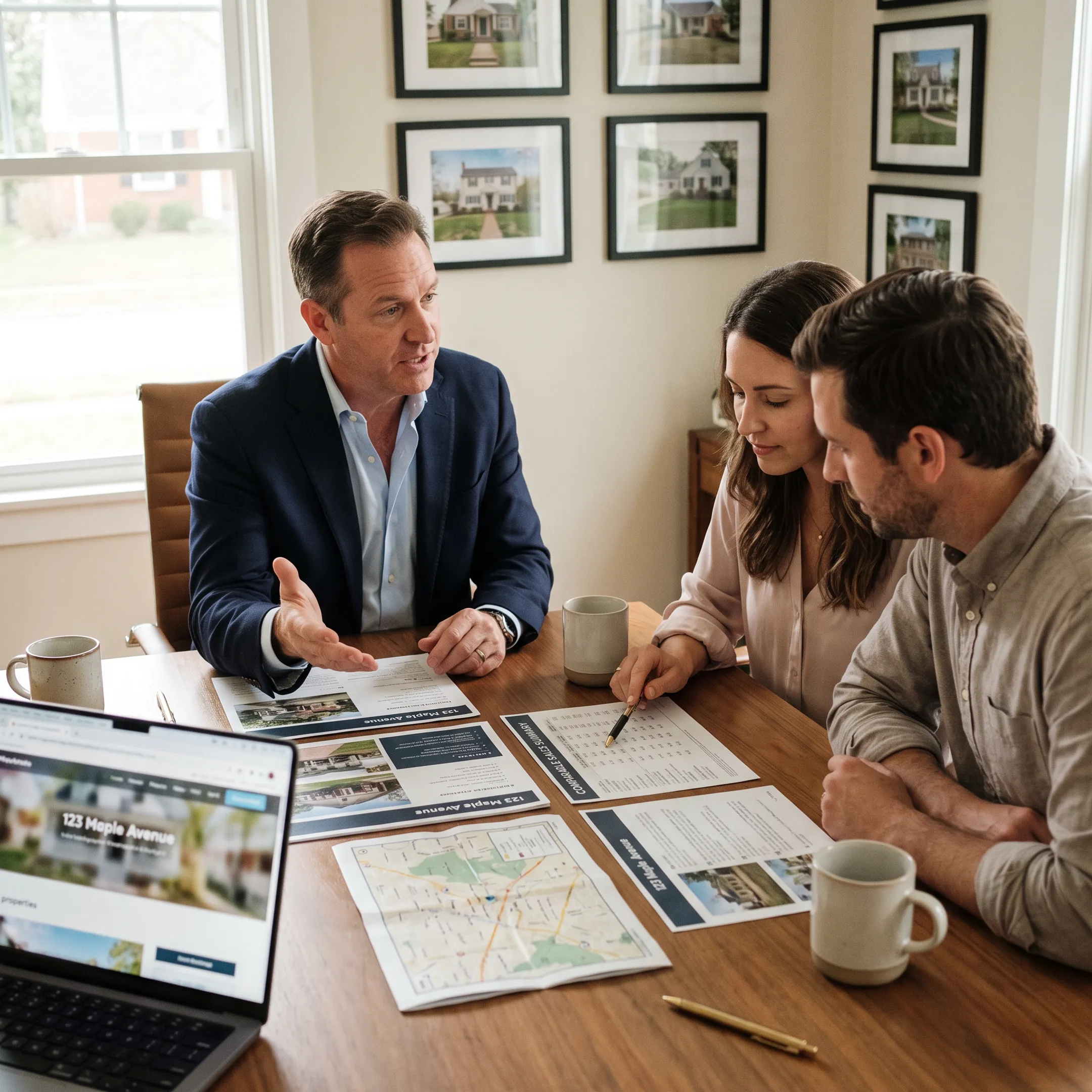 Real estate agent presenting Glenville property information to clients