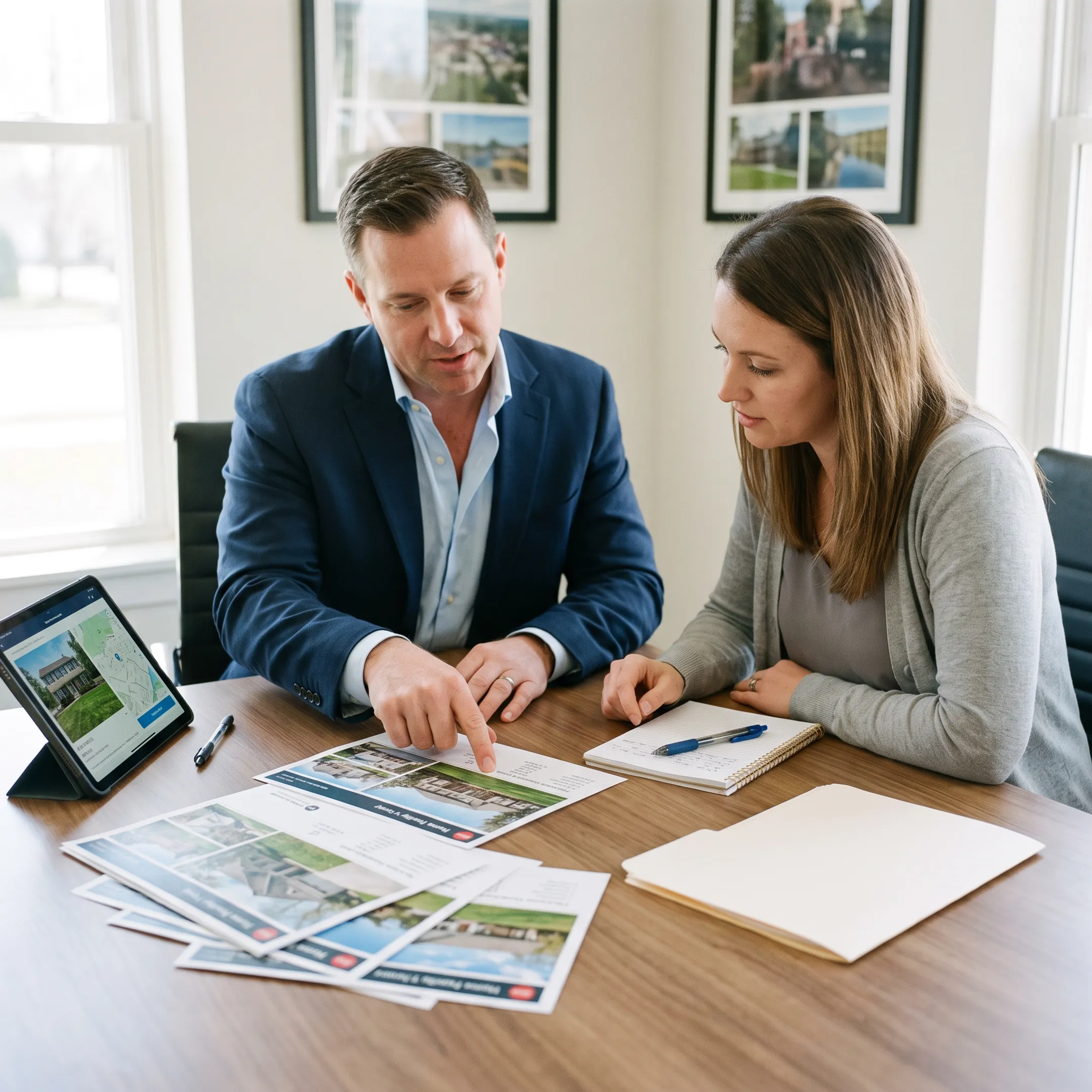 Realtor discussing Glenville home listings with a prospective buyer