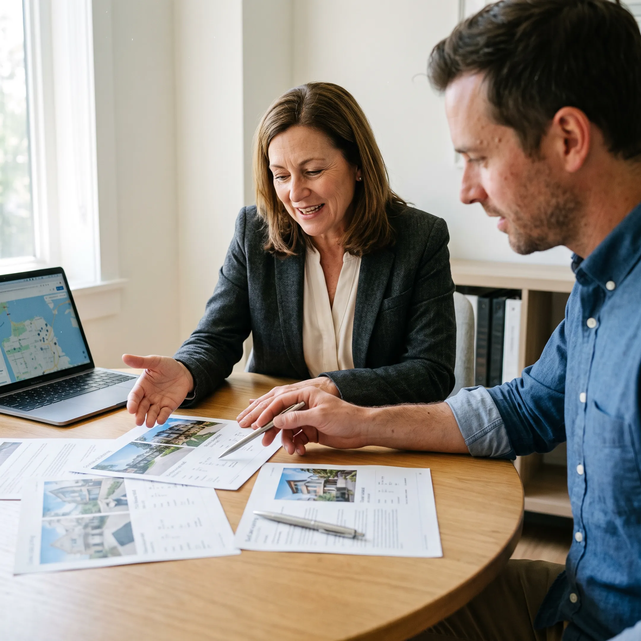 Agent helping buyer compare condo properties