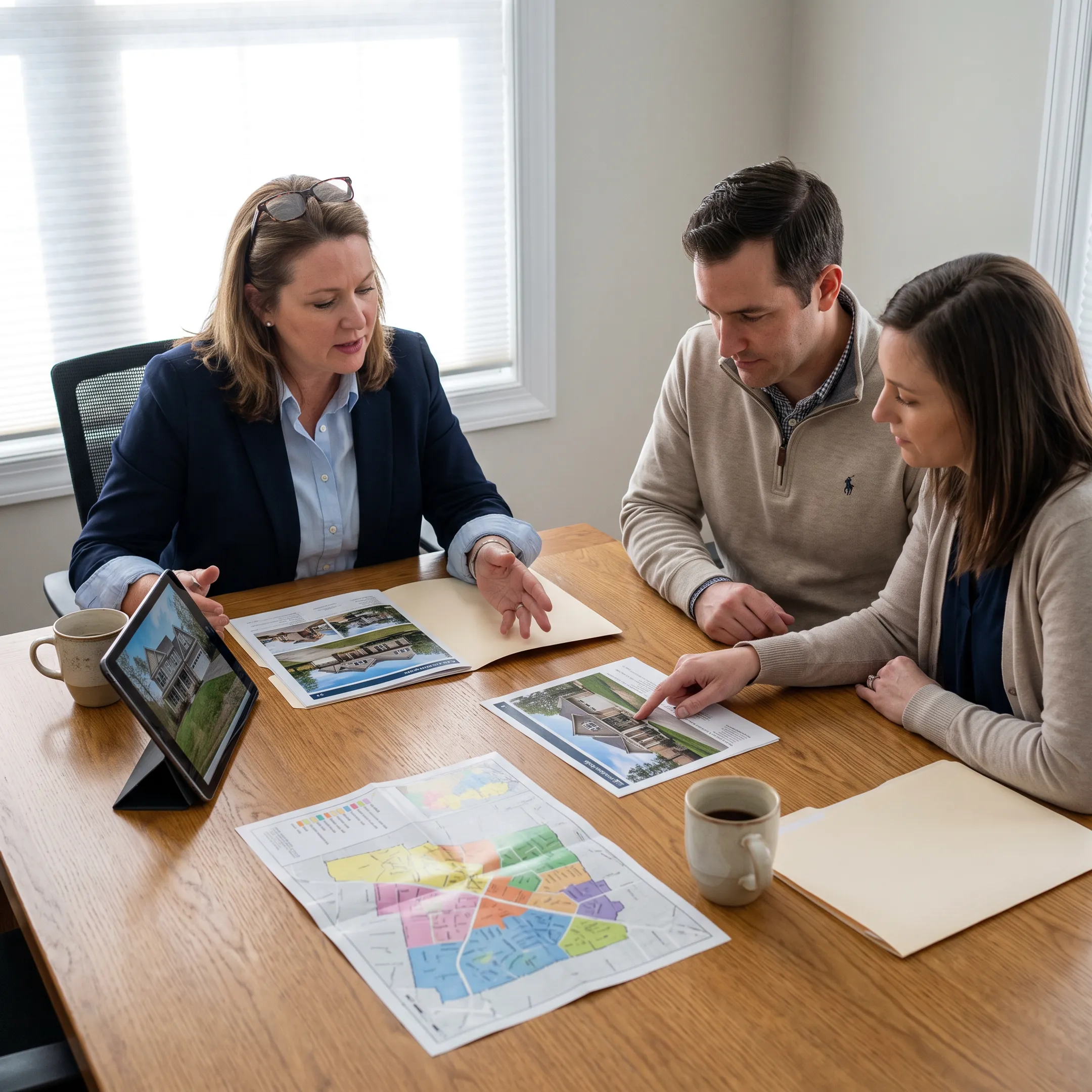 Real estate agent discussing West York home listings with clients