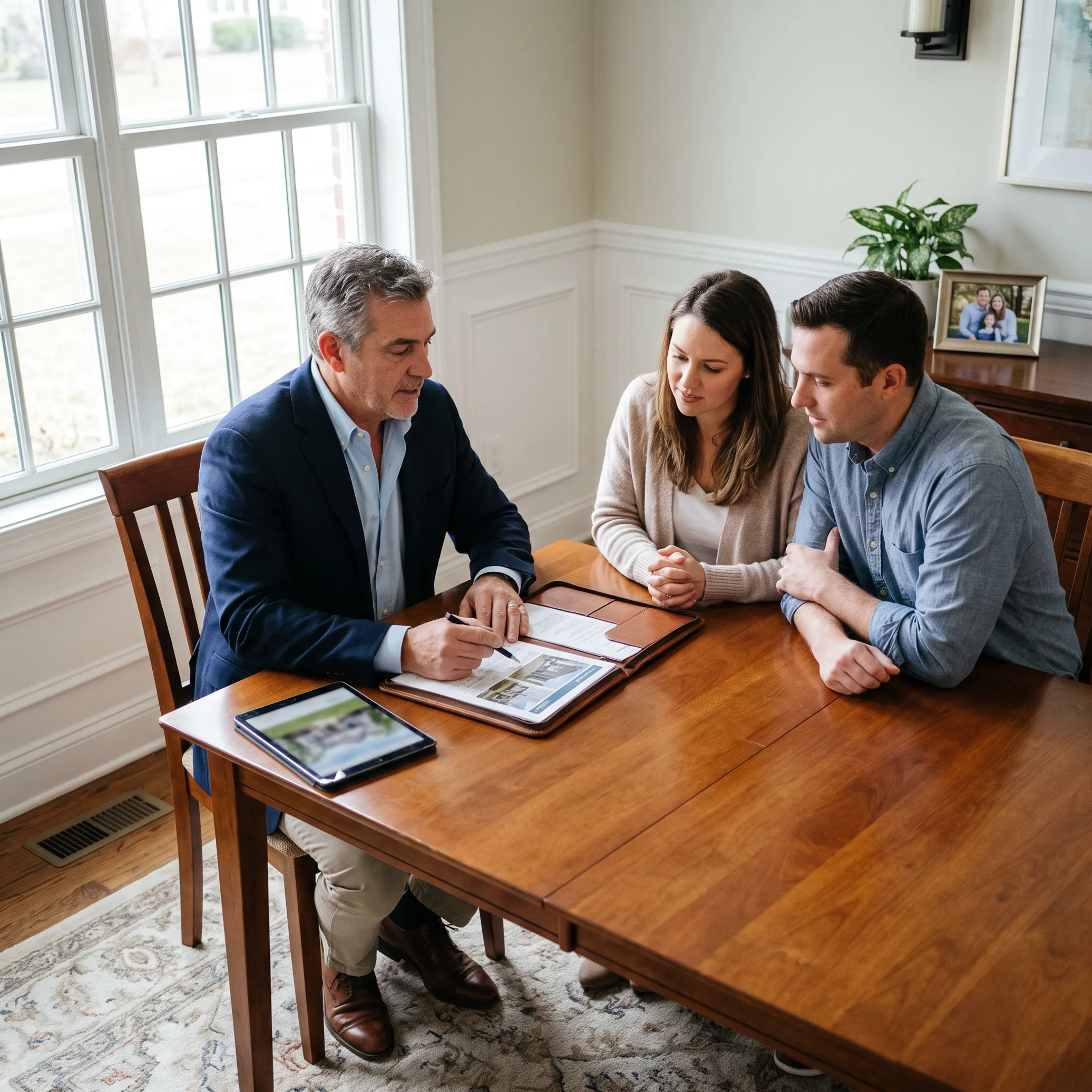 Real estate agent reviewing luxury property details with clients