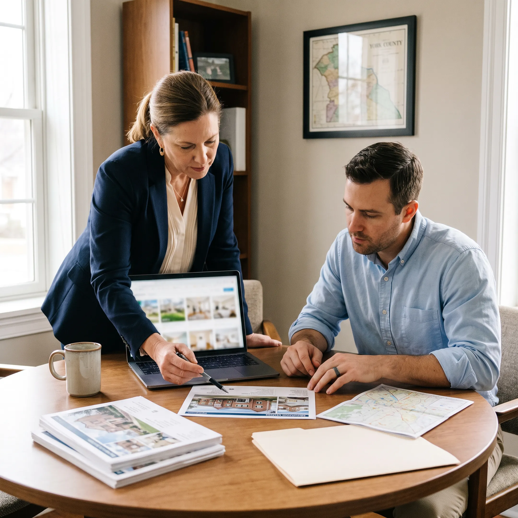 Real estate professional helping buyer compare York PA townhomes