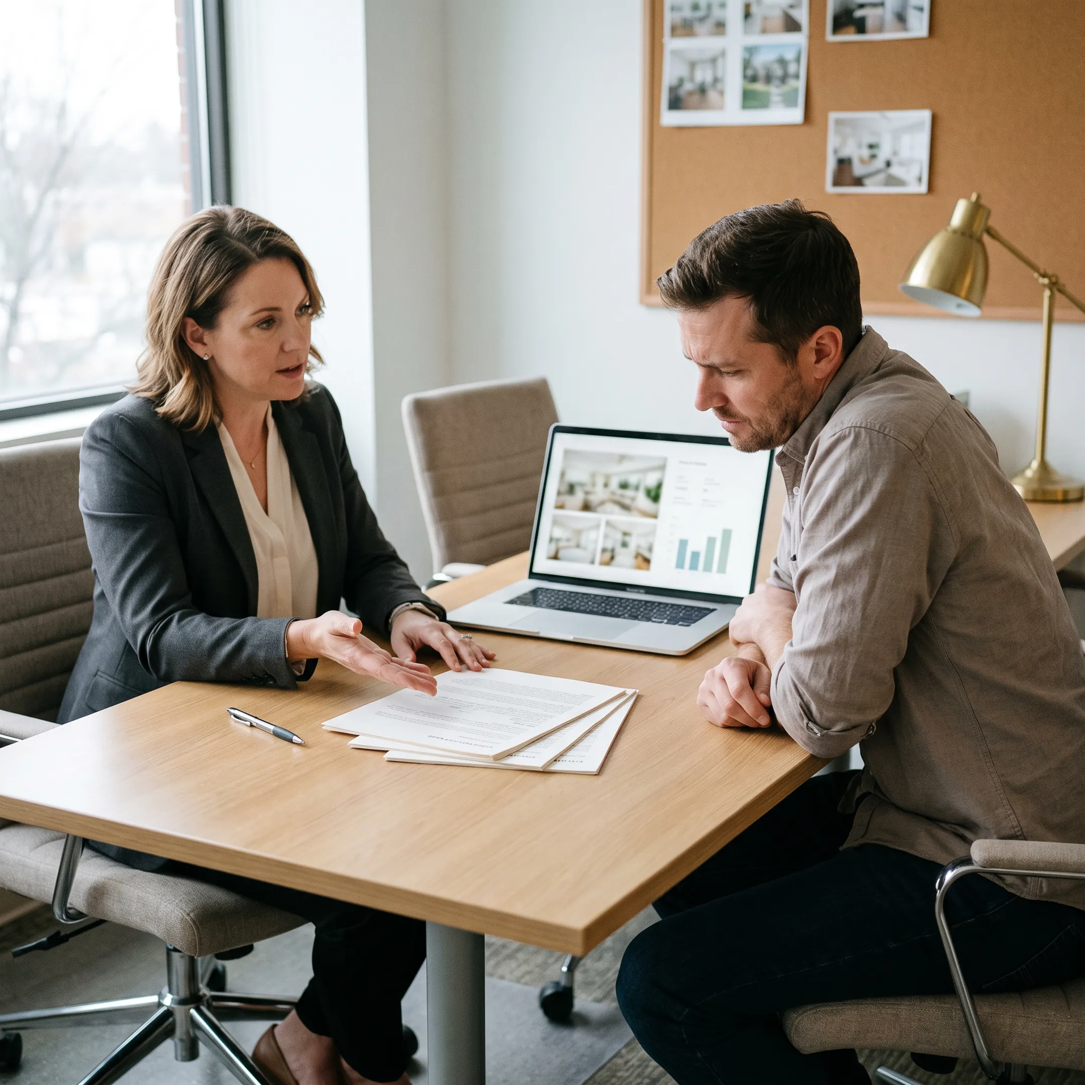 York realtor reviewing home market information with a client