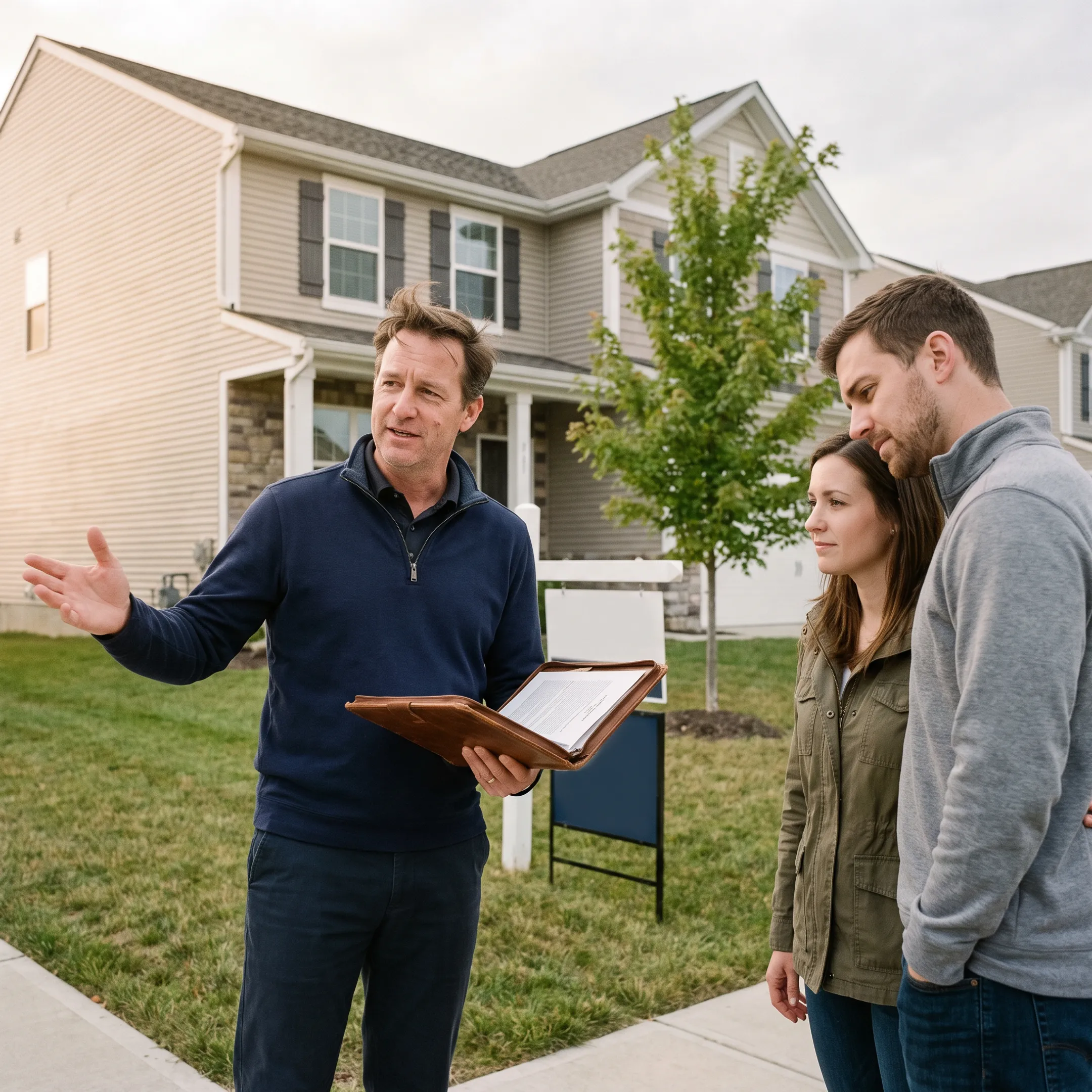 Realtor reviewing New Freedom home details with clients