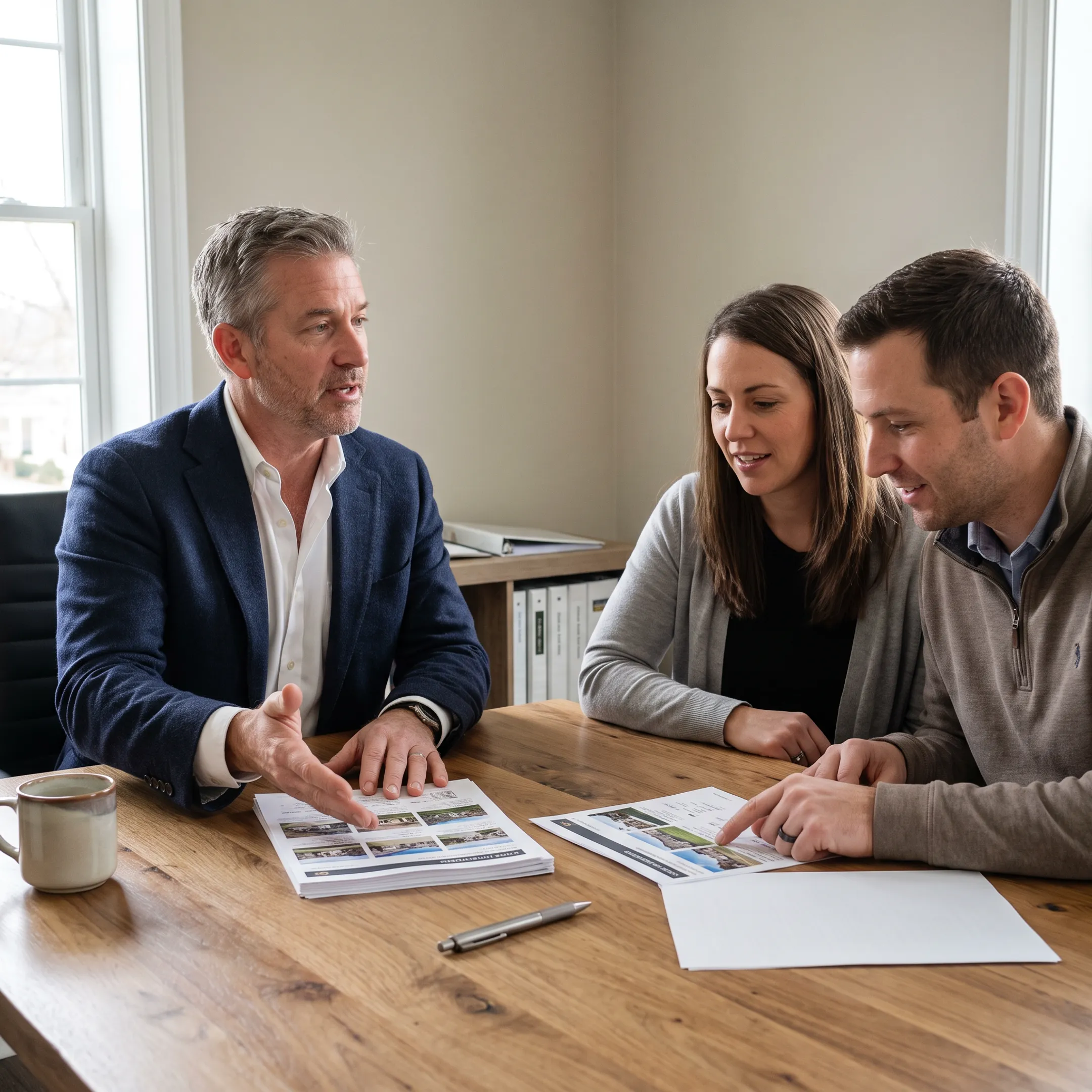 Realtor reviewing York home listing details with clients