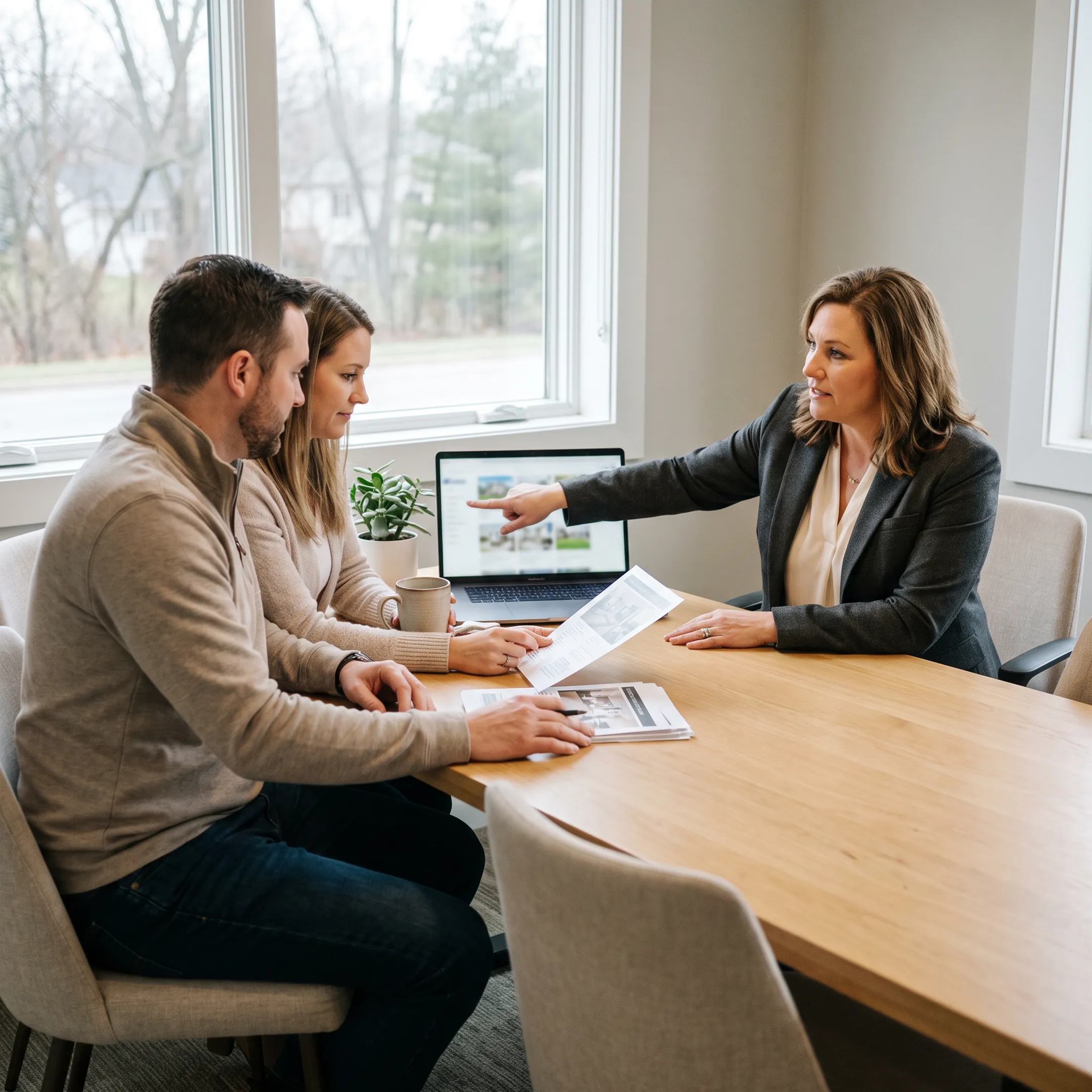 Real estate agent discussing Glen Rock Pennsylvania homes with clients