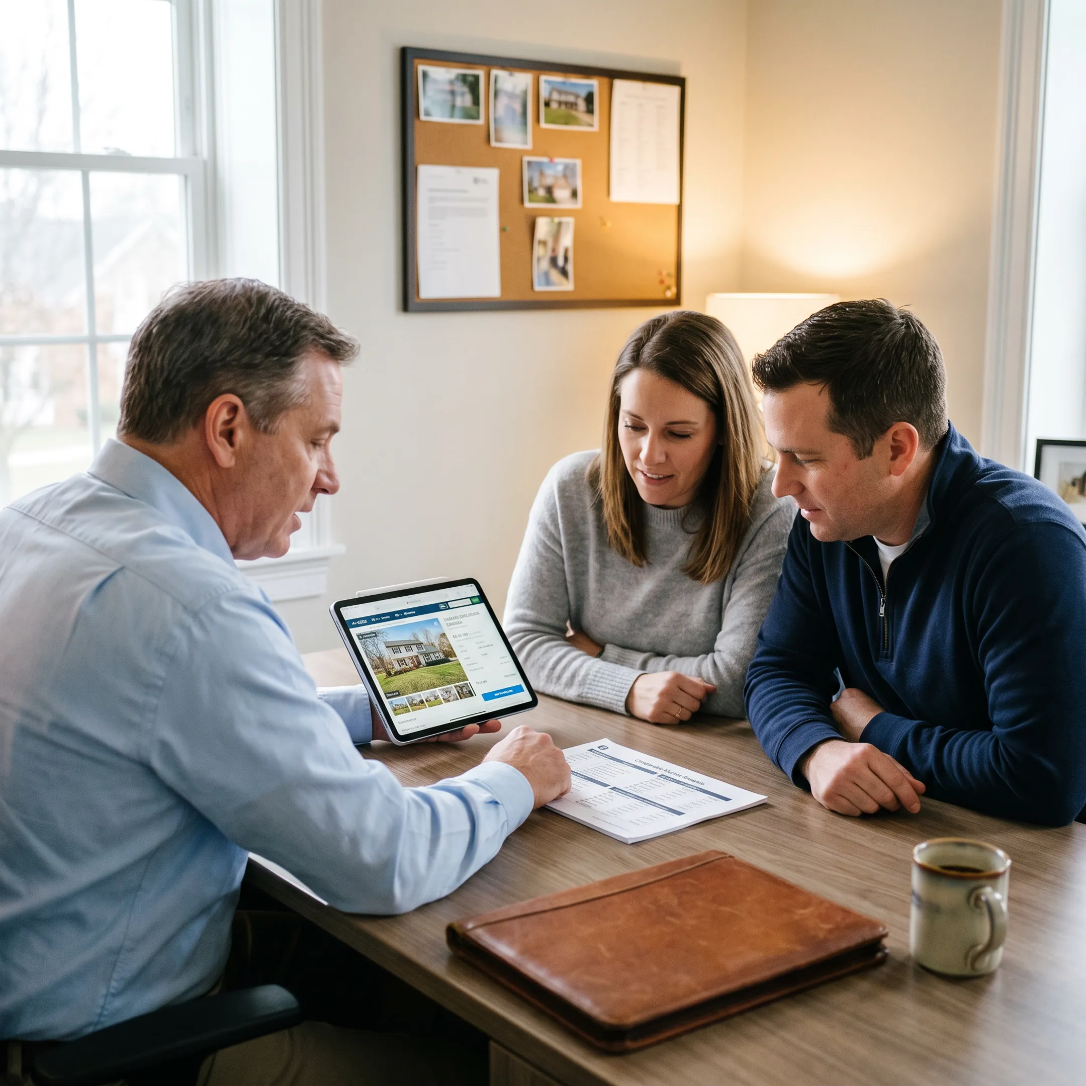 Realtor presenting residential property information to clients