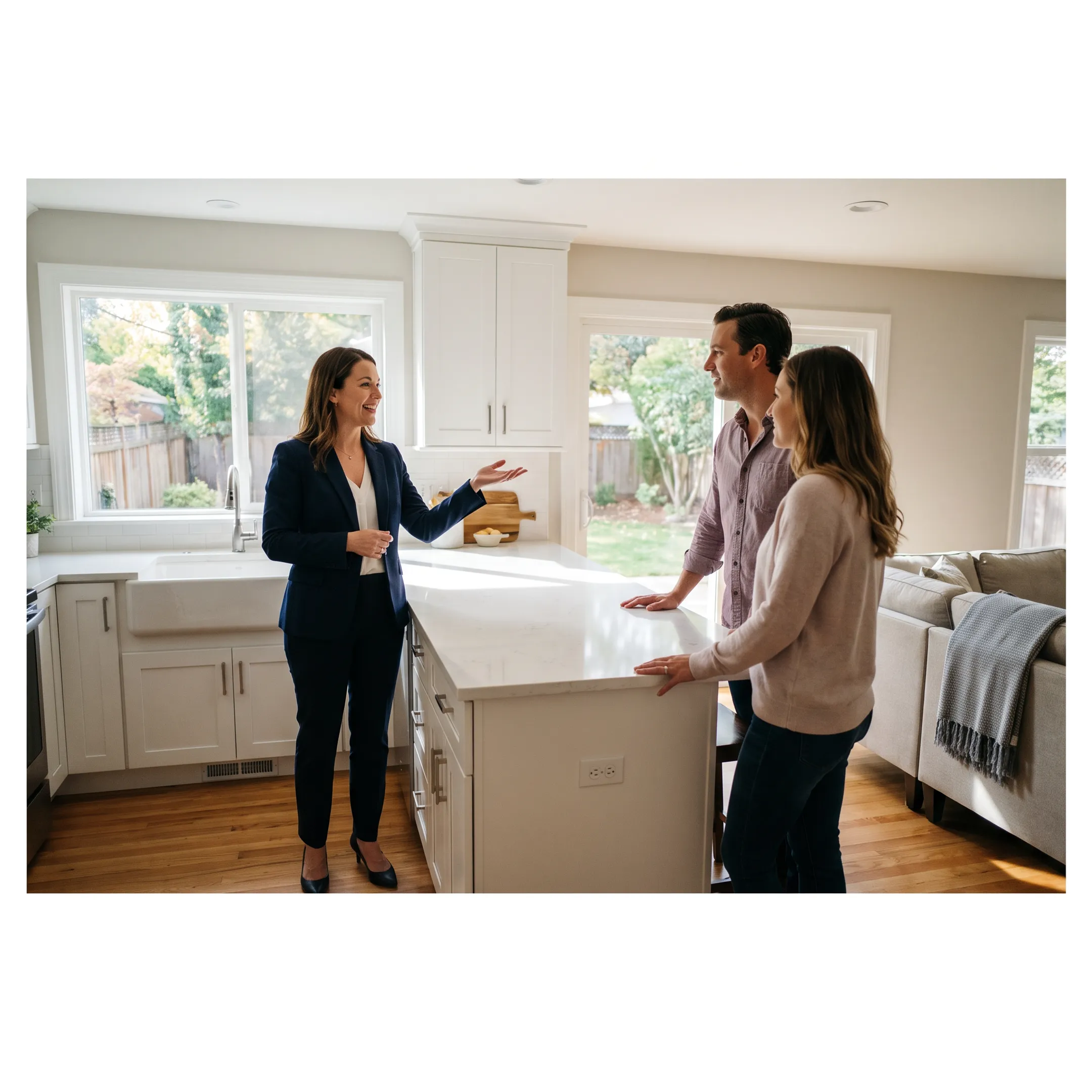 Real estate agent presenting a Shrewsbury home to prospective buyers