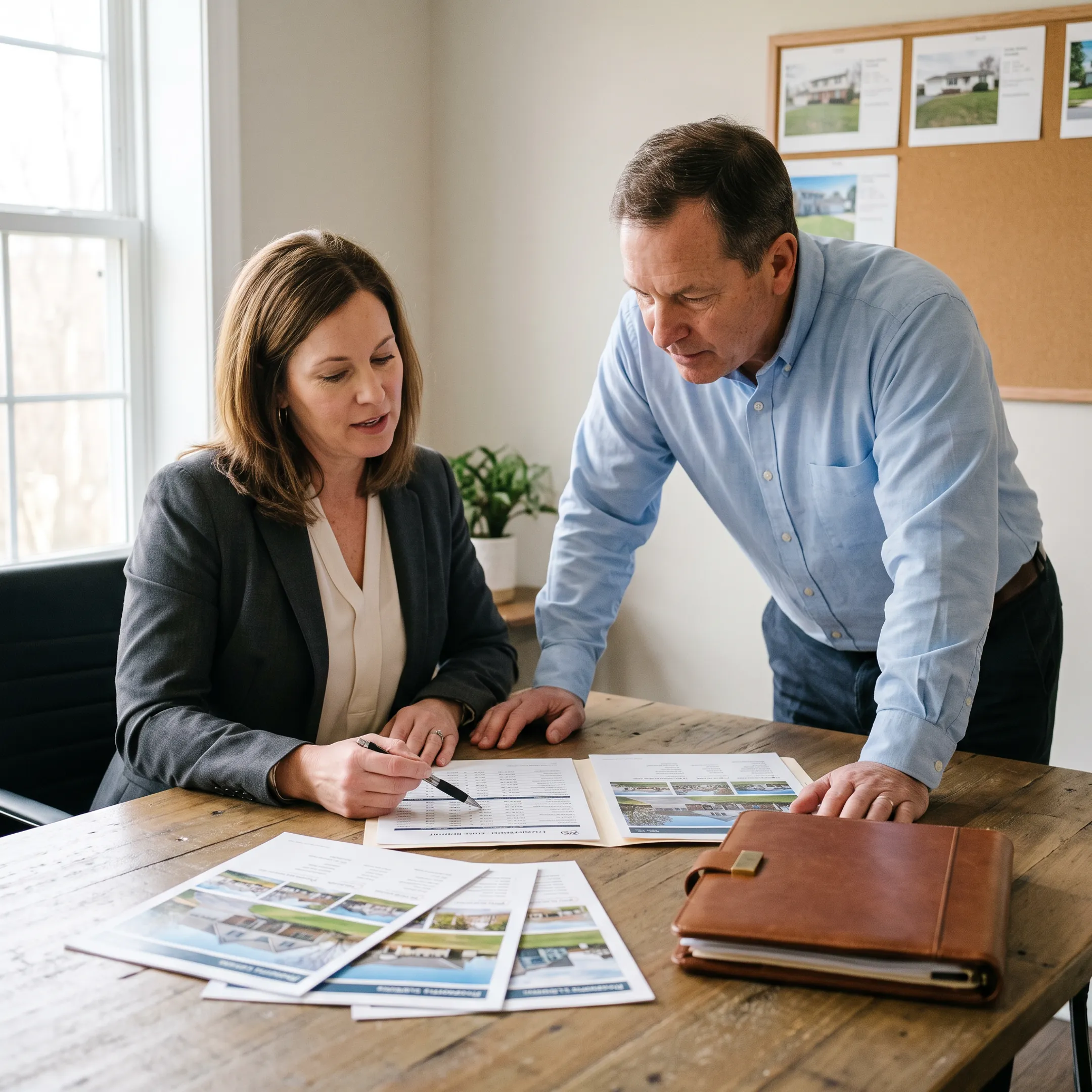 Agent reviewing Shrewsbury property details with a client