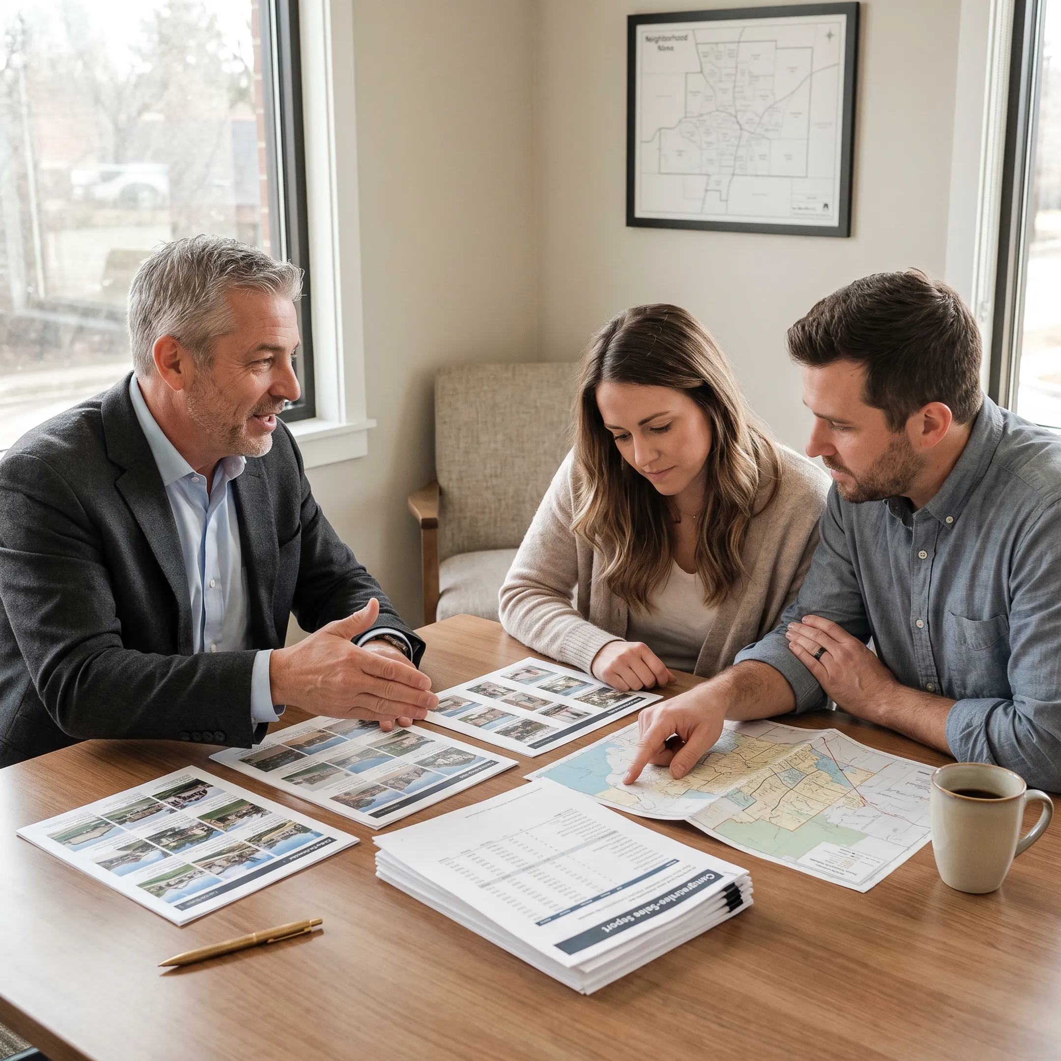 Real estate professional reviewing York area property information with clients
