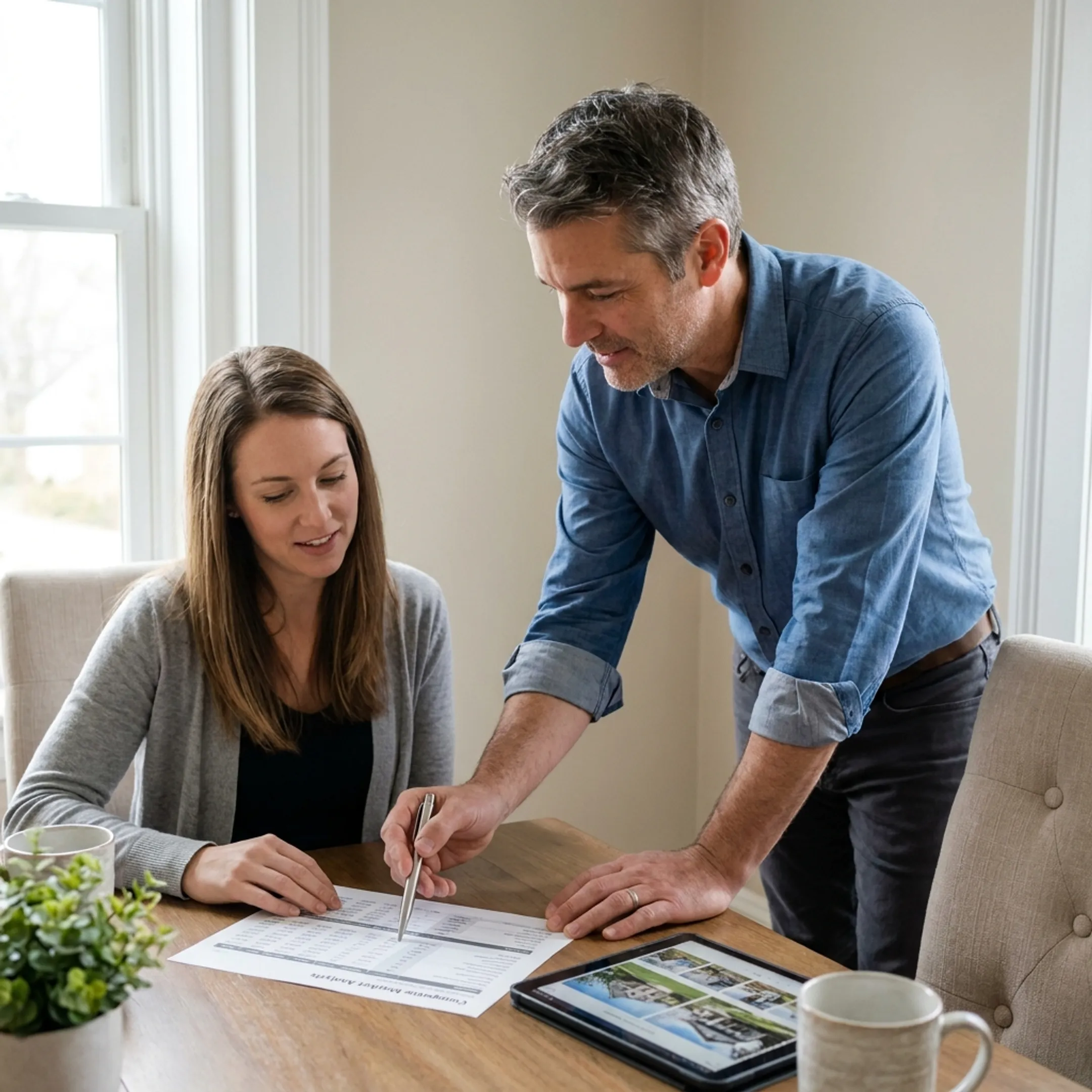 Real estate agent reviewing property information with a client