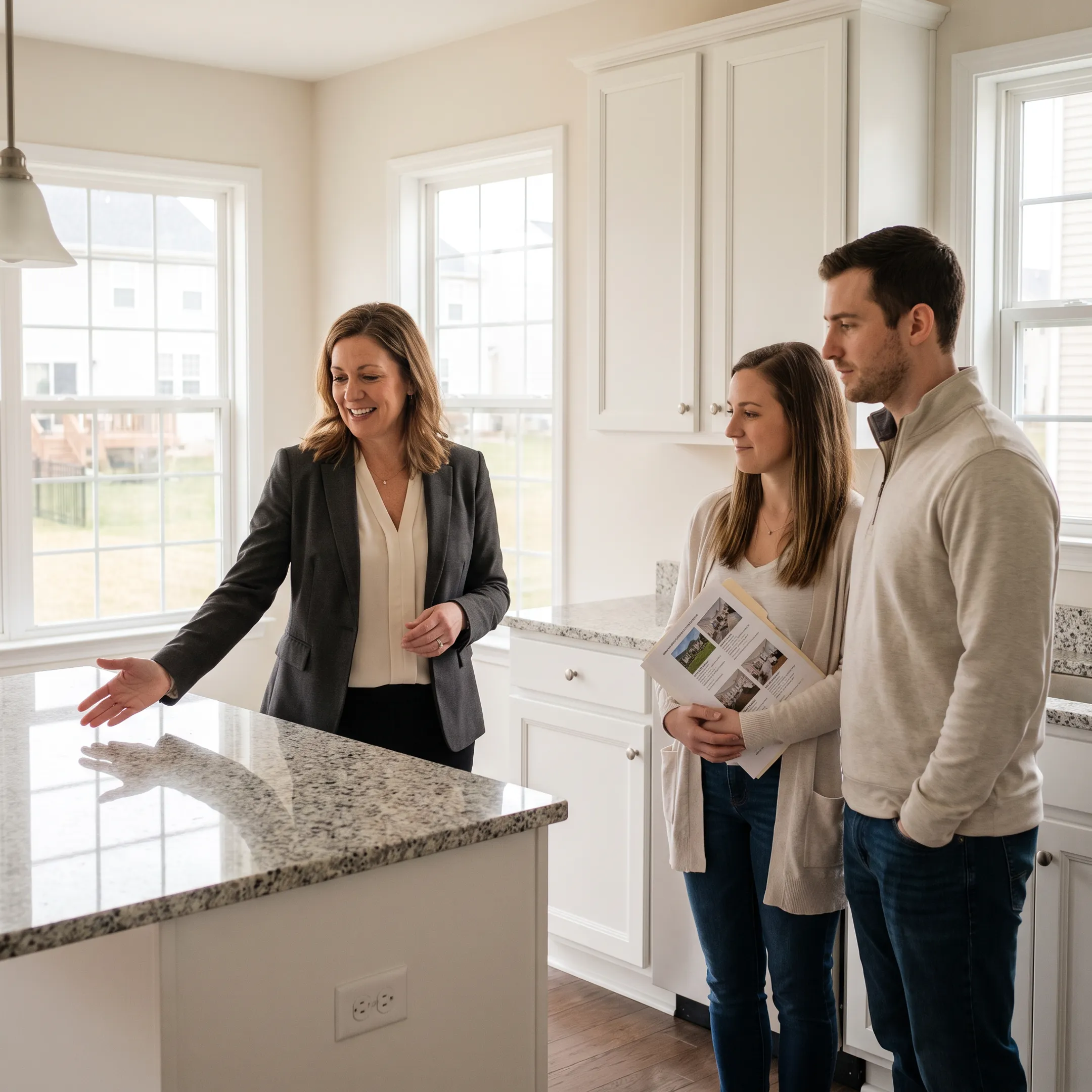 Real estate professional discussing a Dover, PA home with prospective buyers