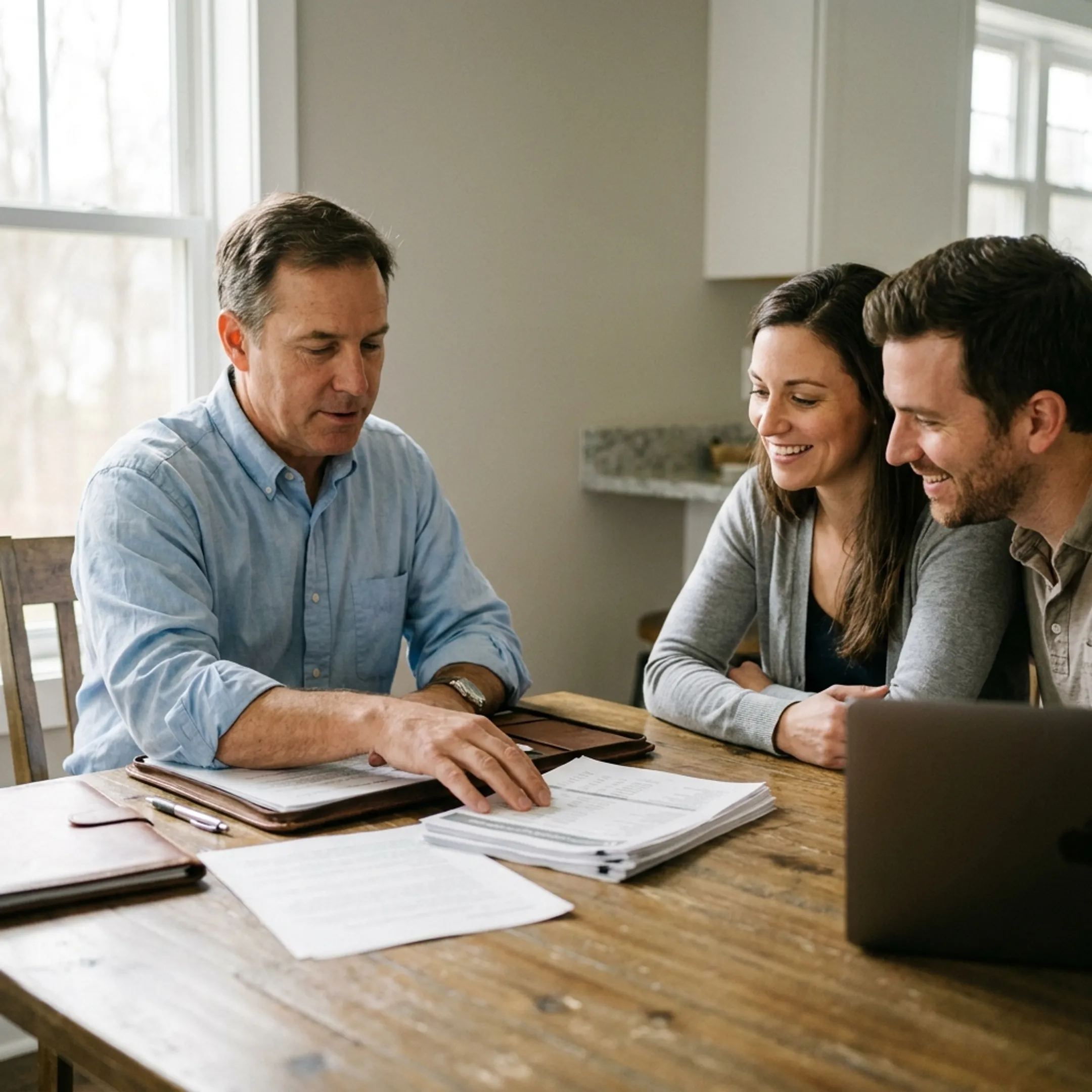 Realtor reviewing property information with clients in Seven Valleys Pennsylvania