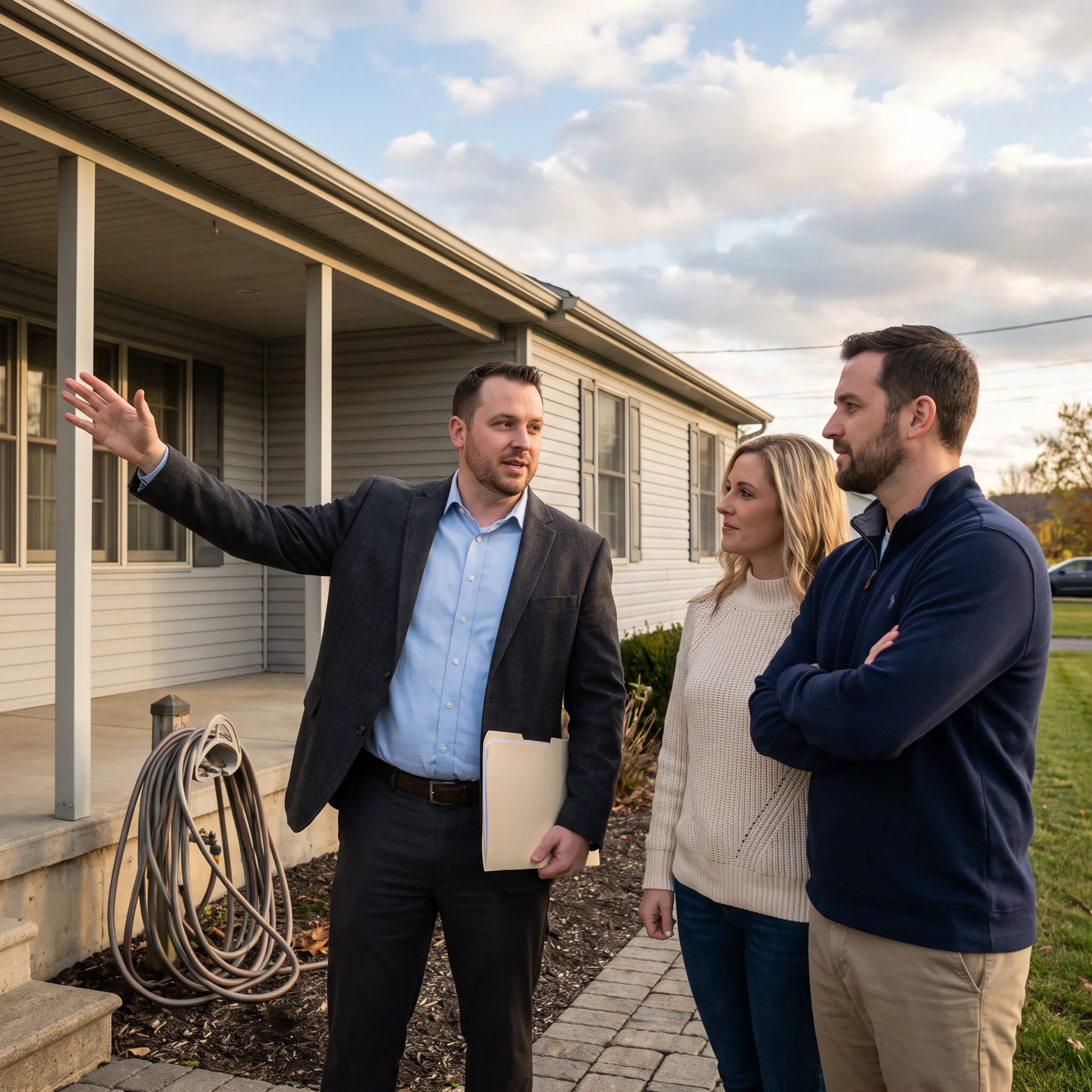 Real estate professional discussing a Seven Valleys Pennsylvania home with prospective buyers