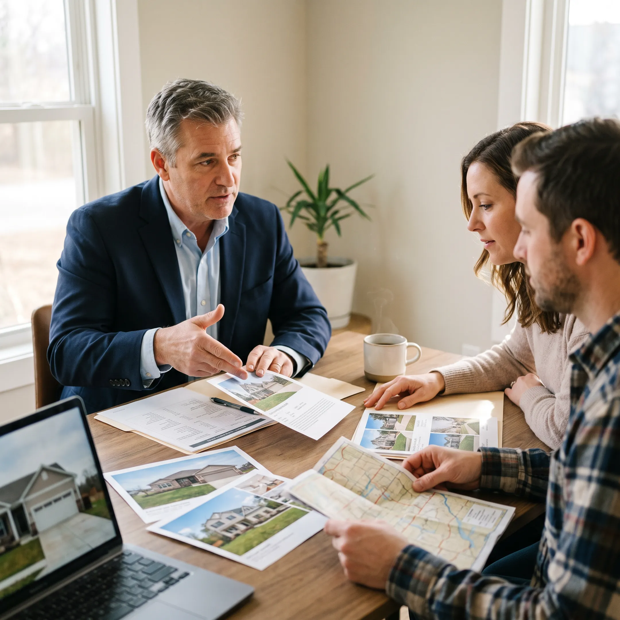 Real estate professional reviewing Airville home listings with clients