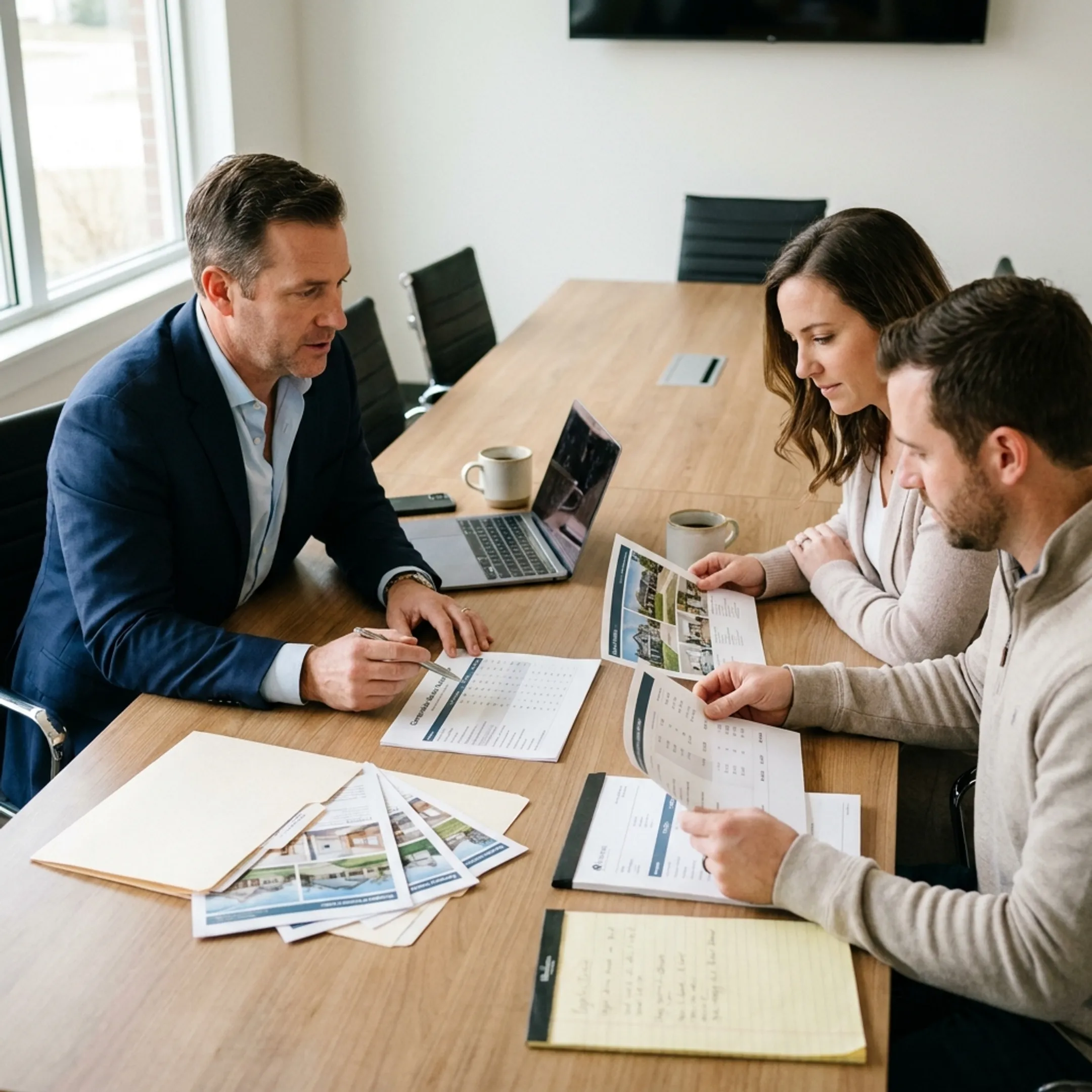 Real estate professional reviewing property information with a client