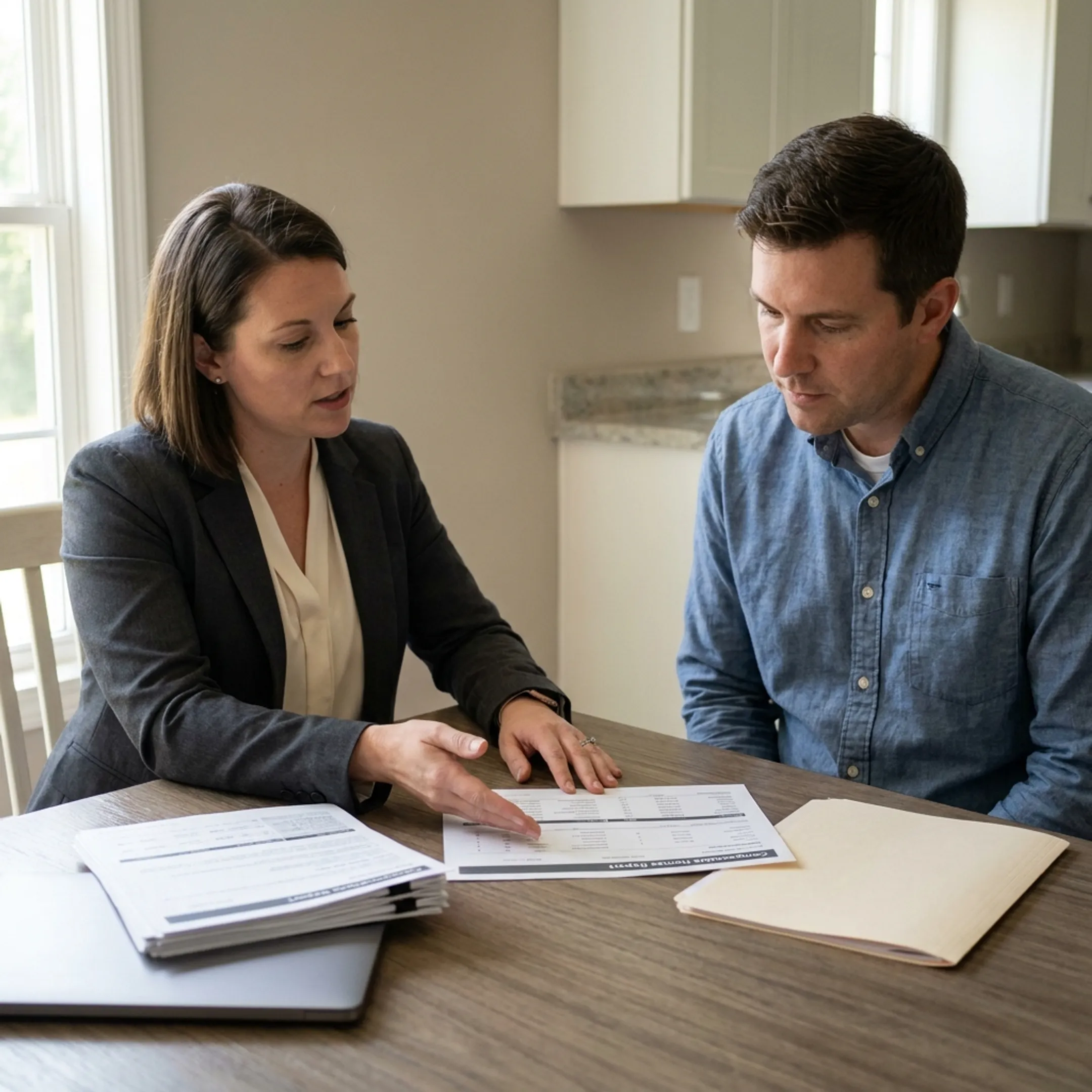 Real estate professional reviewing Loganville property details with a client