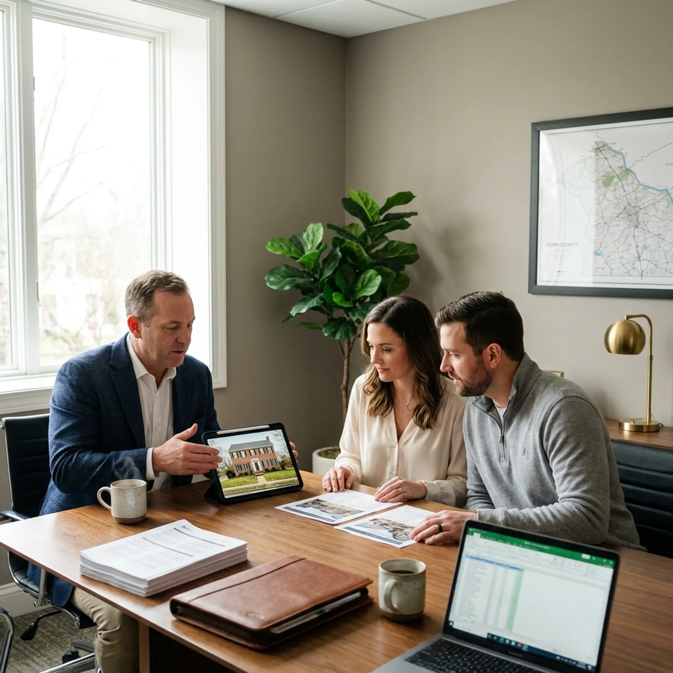 Realtor discussing luxury home options with buyers