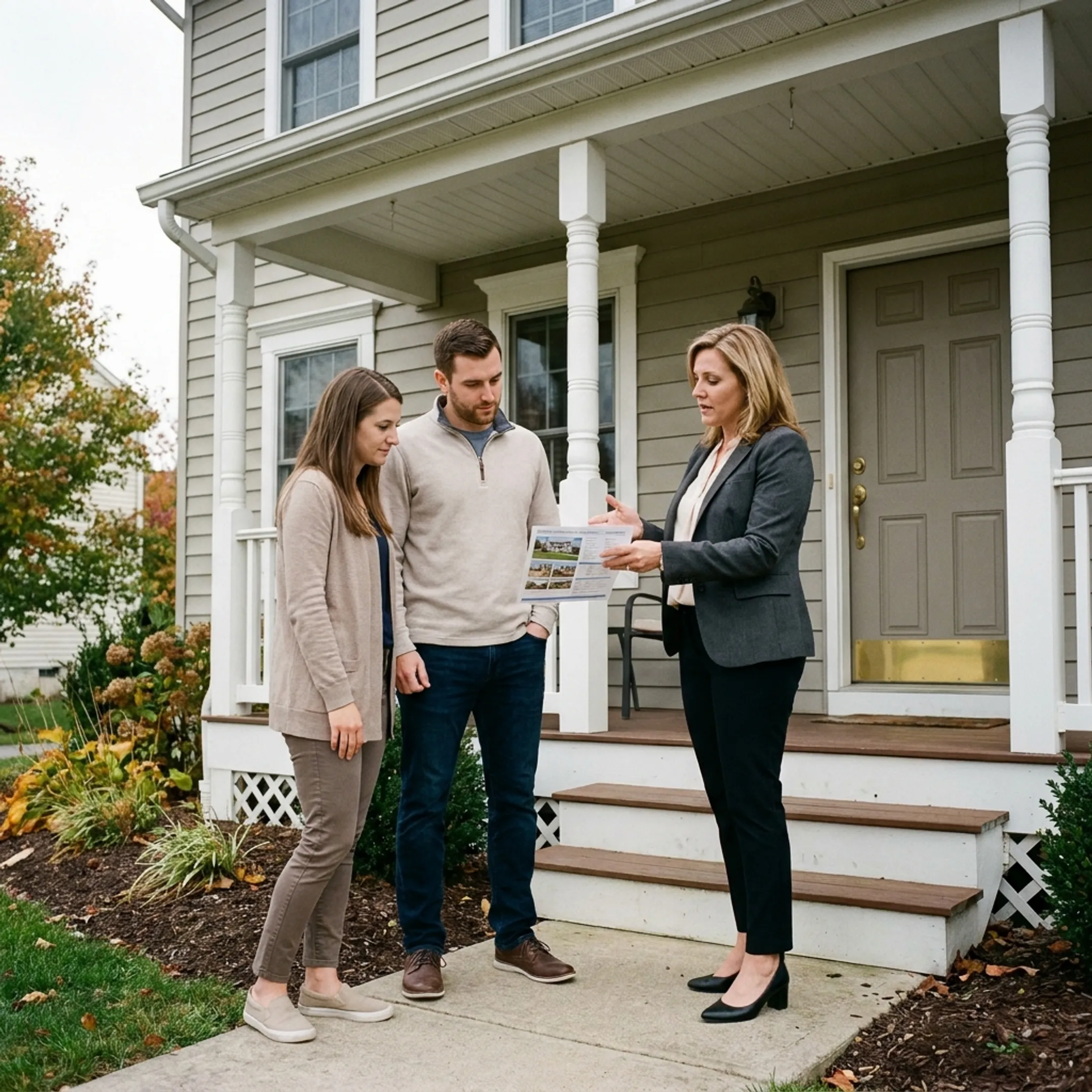 Real estate professional discussing an Etters home with clients