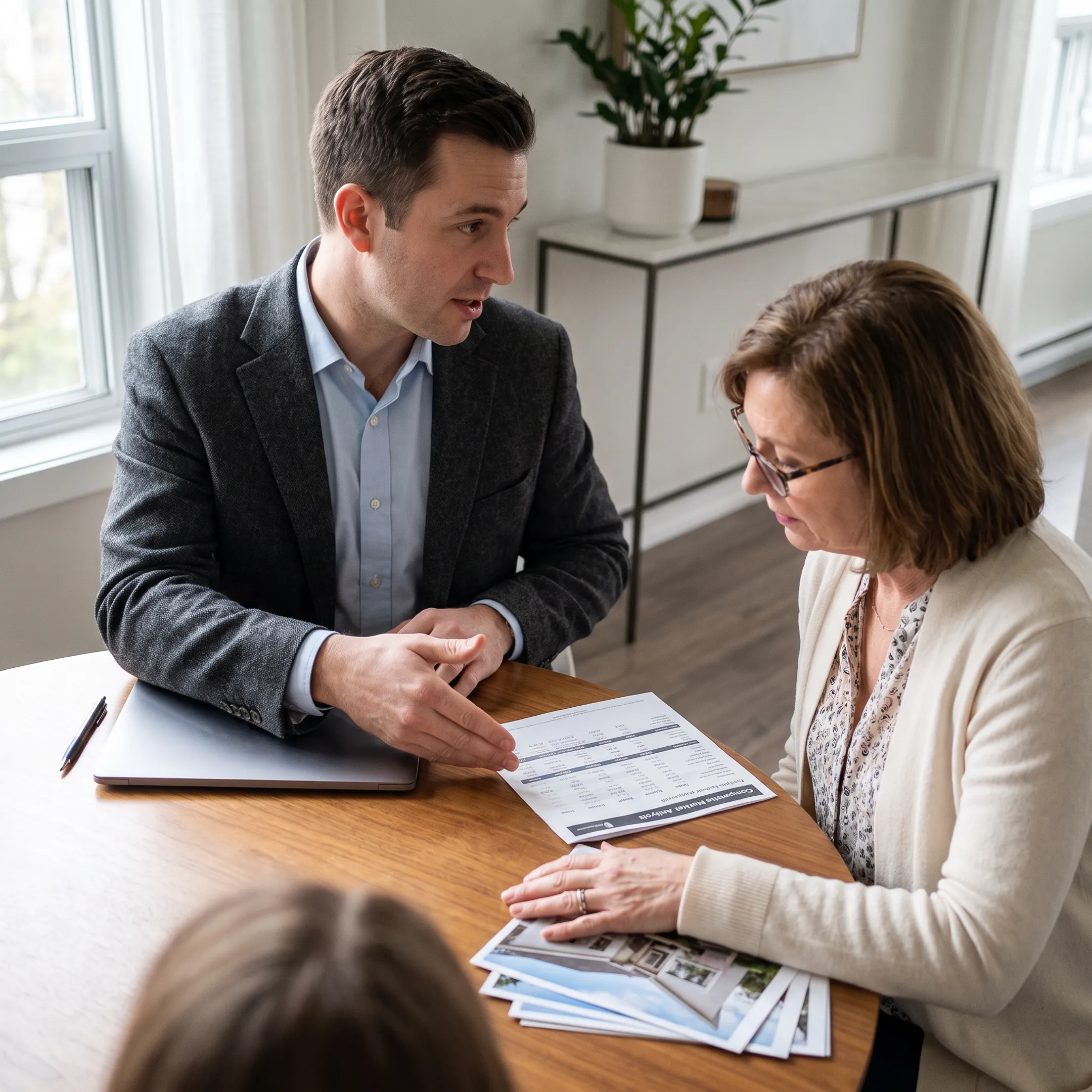 Realtor reviewing condo listing details with a seller