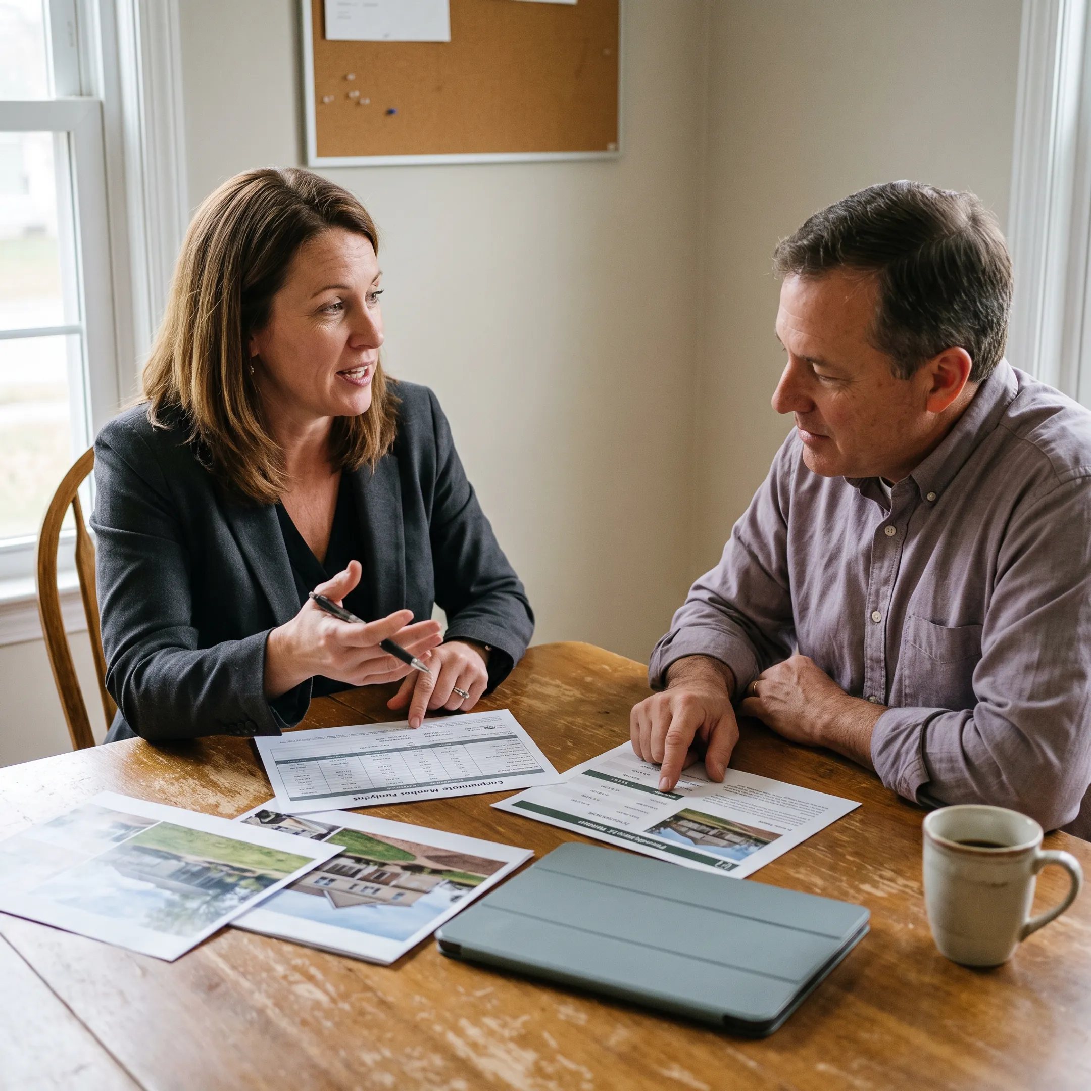 Realtor reviewing a home listing with a seller