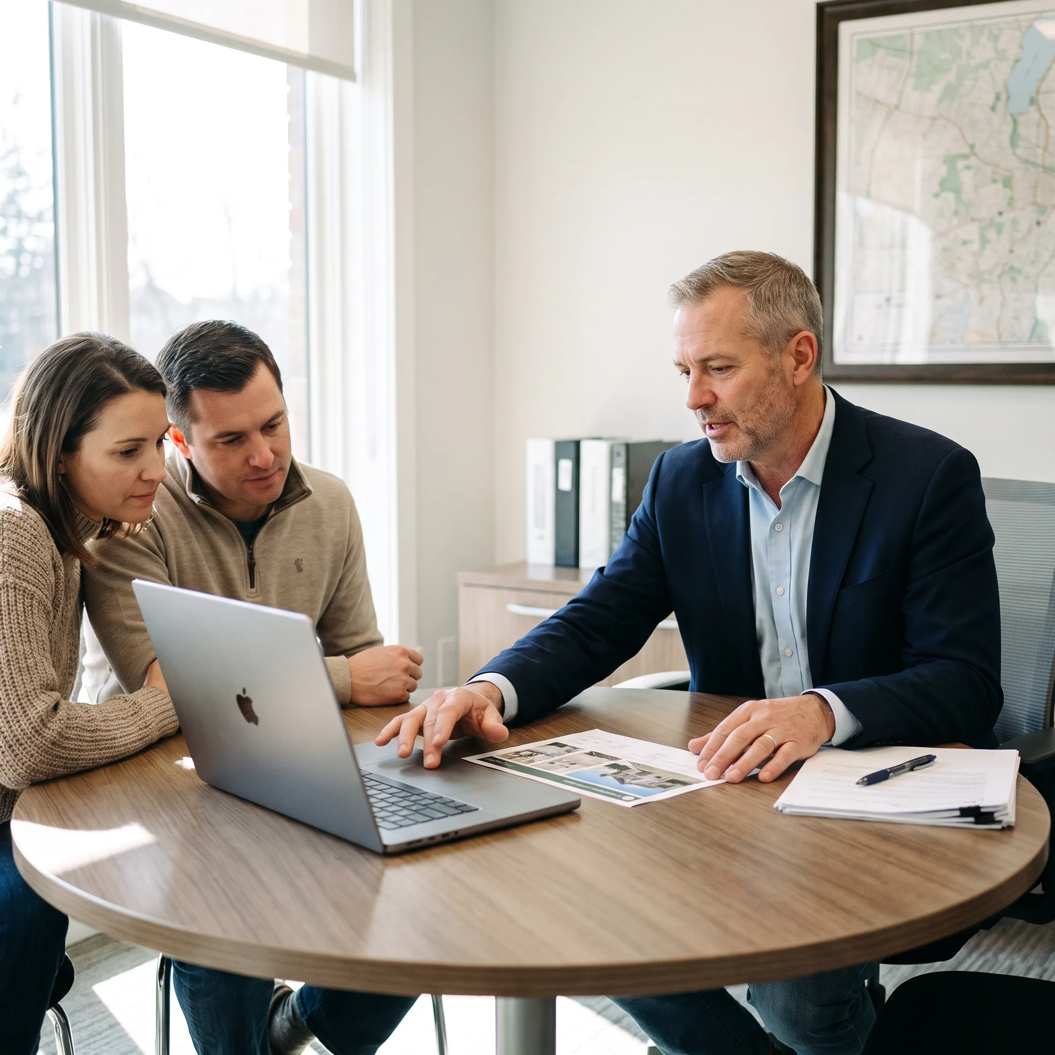 Real estate agent reviewing a home purchase with buyers