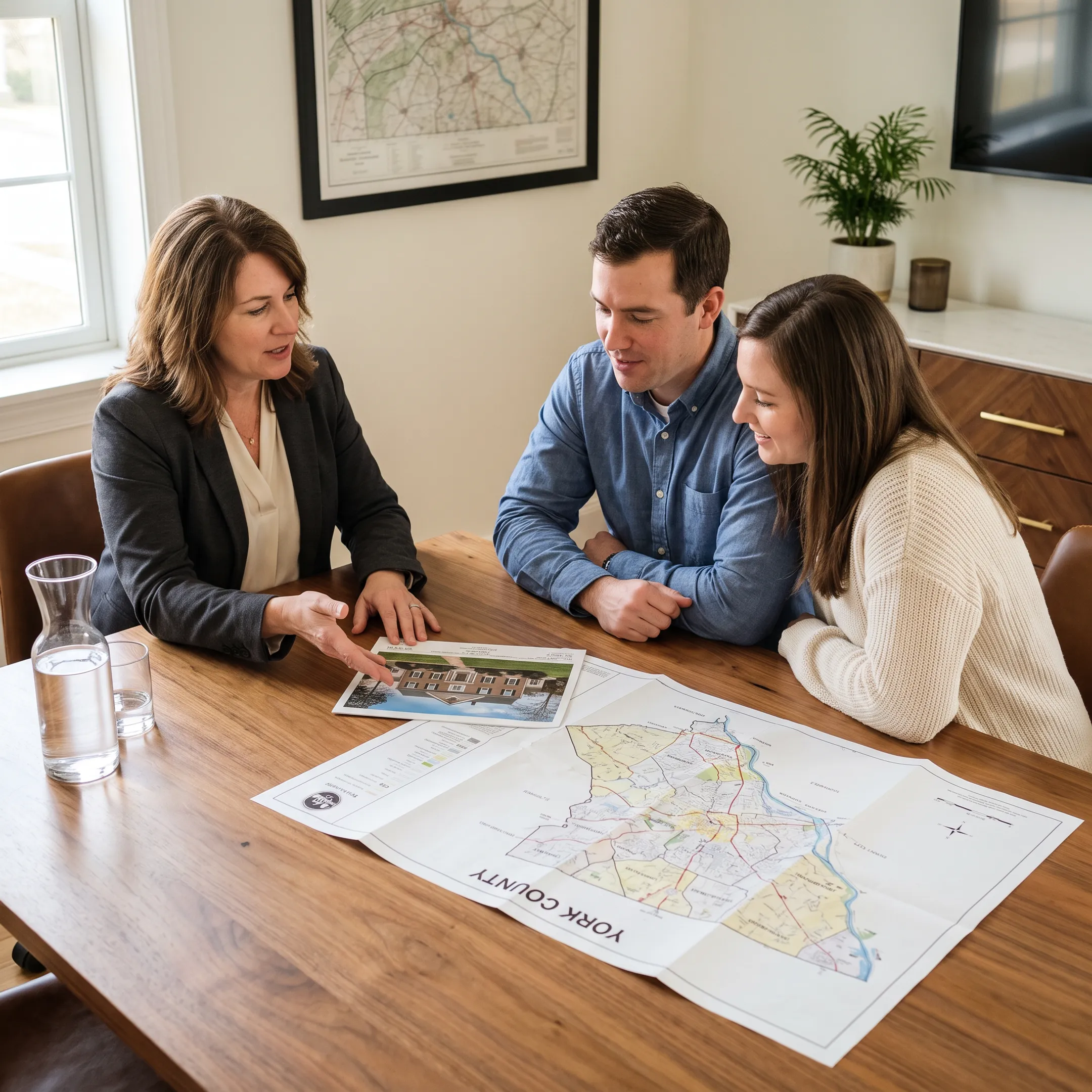 Real estate agent discussing York County apartment options with a buyer