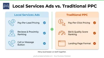 Google Local Services Ads versus traditional PPC advertising comparison chart