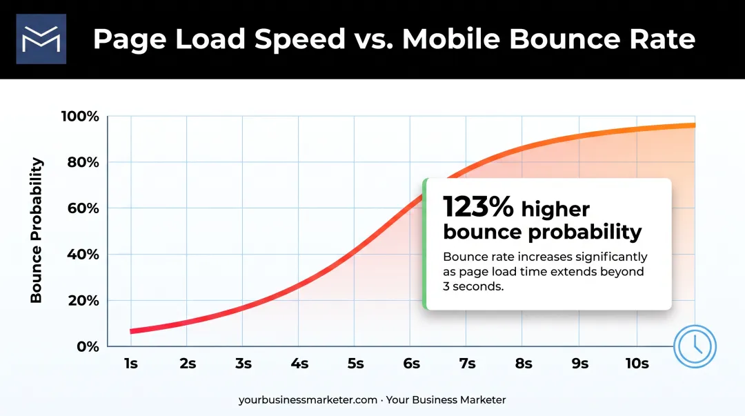 Page load time versus mobile bounce rate increase comparison chart