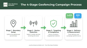 Four-stage geofencing campaign workflow from setup to measurement