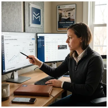 Marketing professional analyzing contractor lead performance